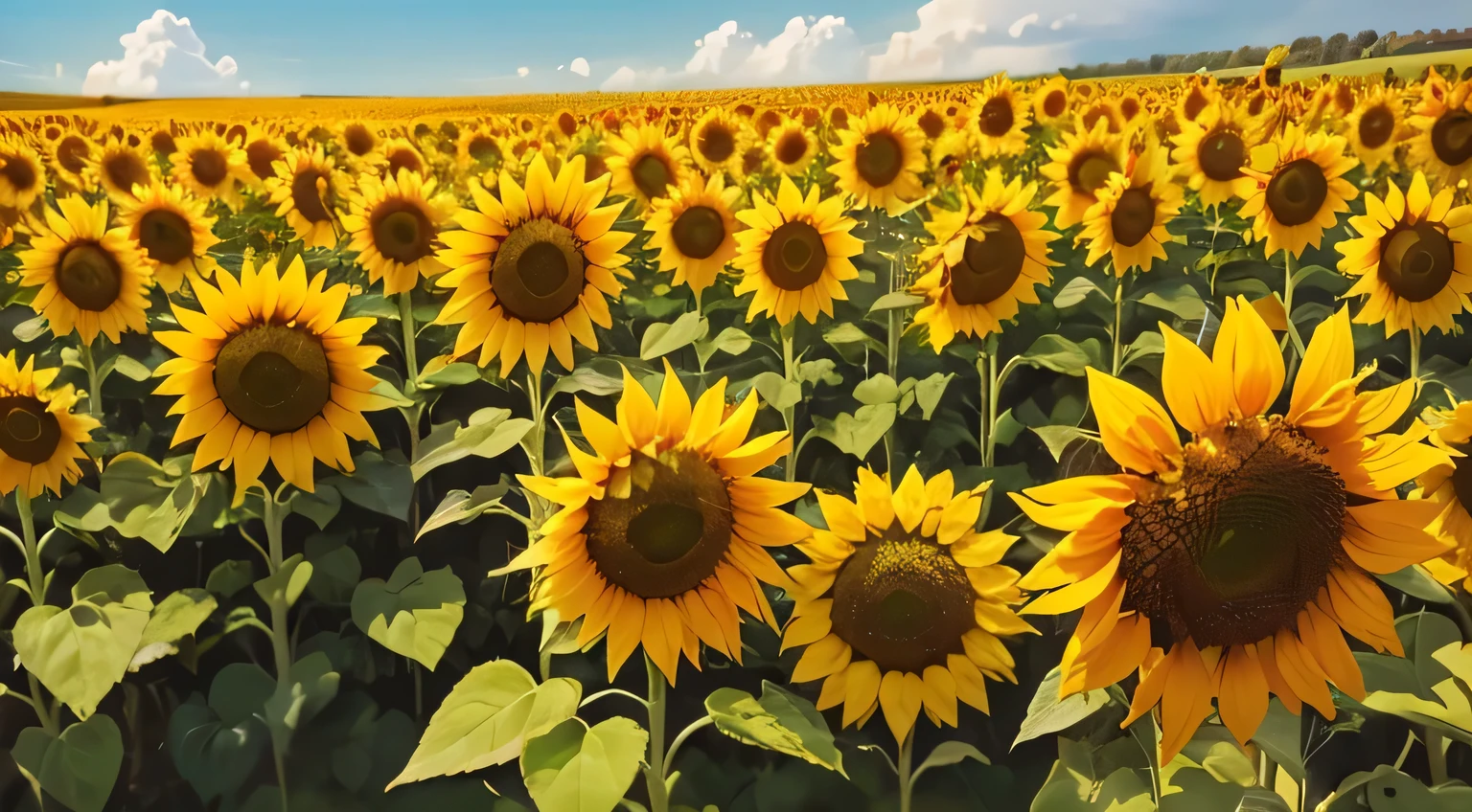 Sunflower field, zoomed out, a large number of sunflowers 