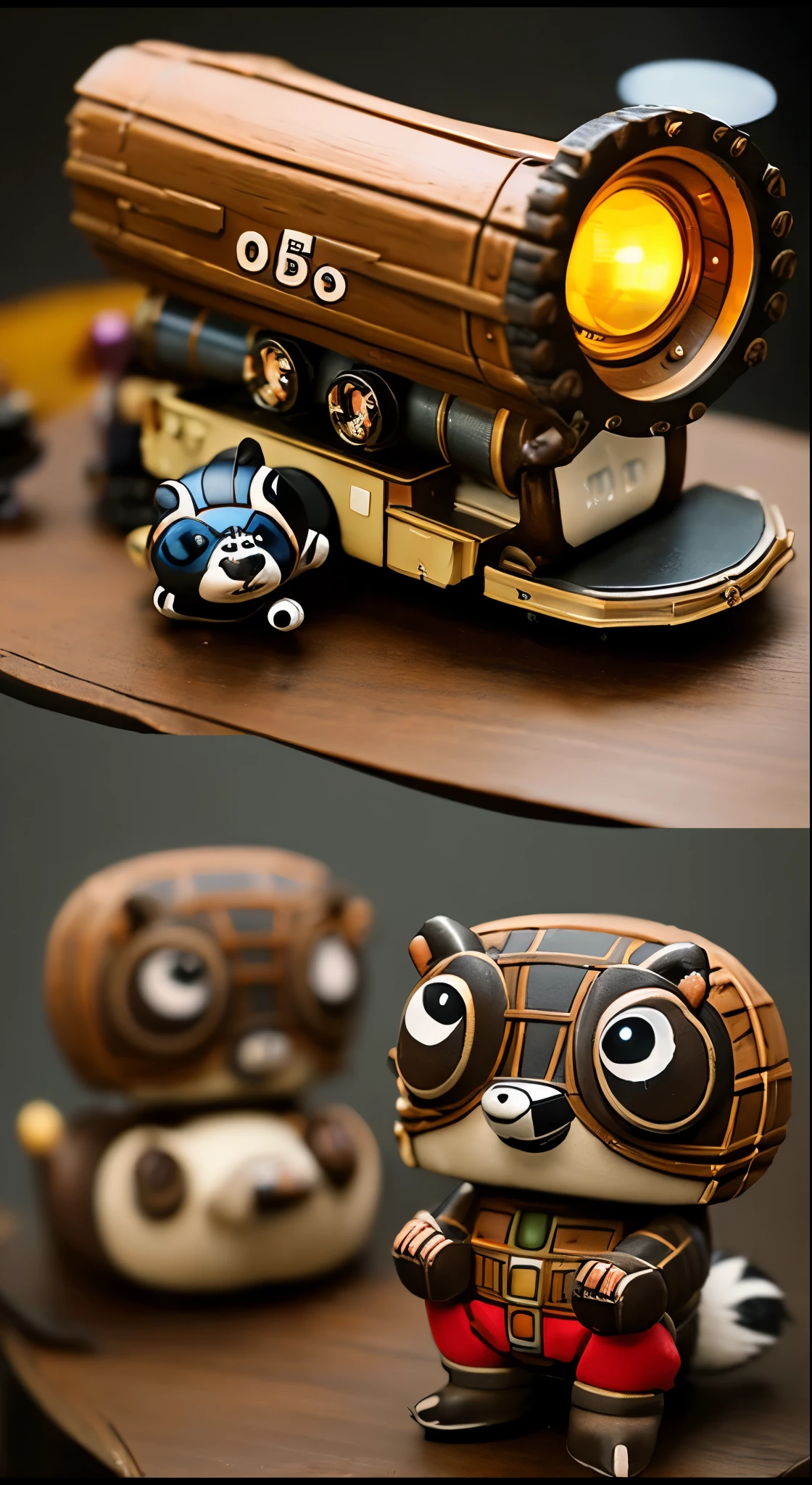 Japanese Vintage Miniature Toys Tabletop, Steampunk style raccoon, Japanese wagashi, Micro Coffee Machine, Flowing liquid, cigarette, Little Ghost, Awards, 最high quality, Cinema Lighting, Awards, 最high quality, Ultra HD, Ultra HD, Multiview, Awards, 最high quality, high quality , Pixar, Anime Style, Pixar, Anime Style, Bauhaus, Attention to detail, Attention to detail, high quality