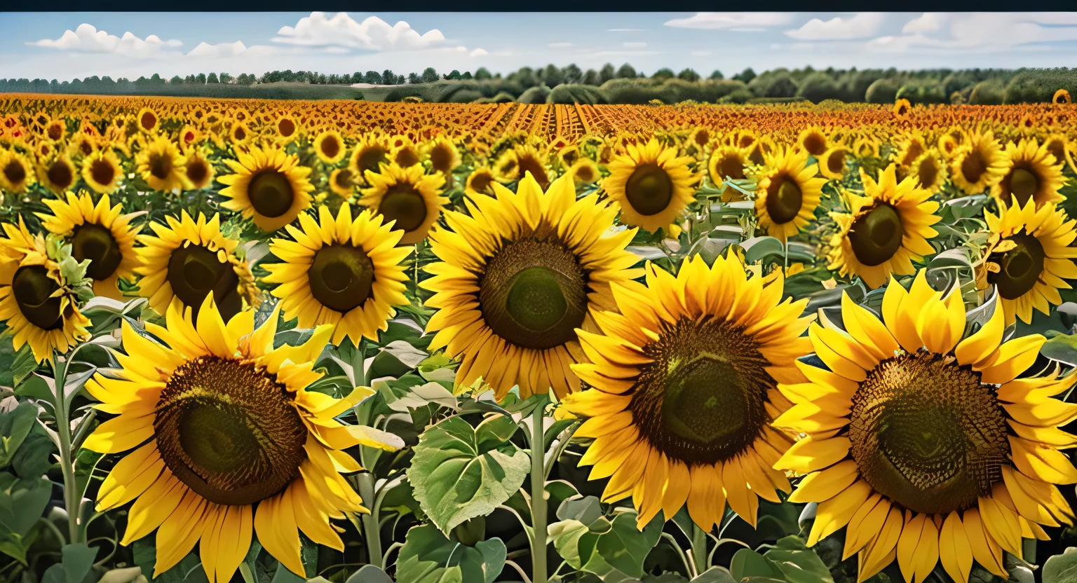 Sunflower field, zoomed out, a large number of sunflowers, more zoomed out