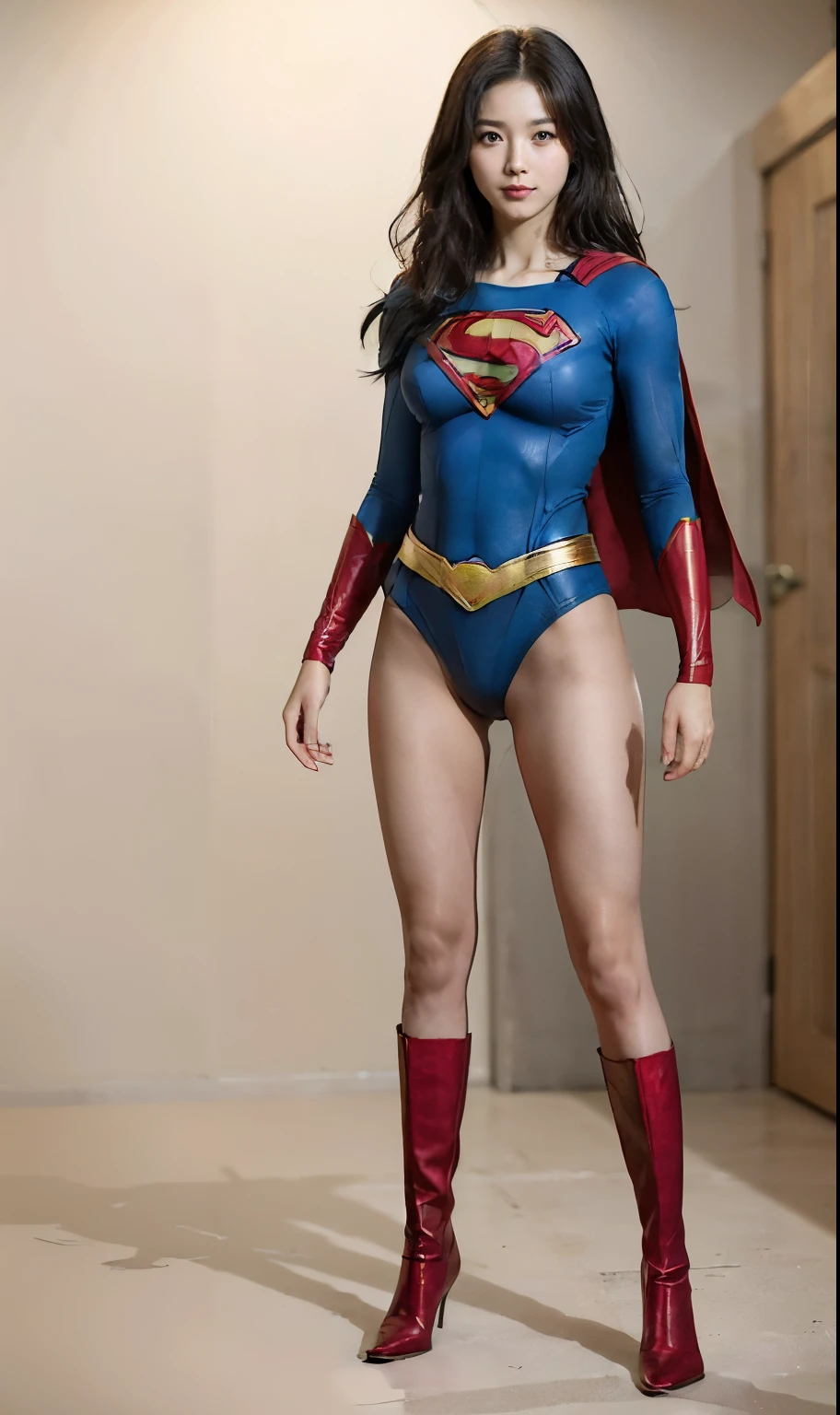 No background、(((Beautiful legs in black tights.)))、(((Legally express the beauty of your smile)))、((((Make the most of your original images)))、(((Body-hugging Supergirl costume)))、(((Supergirl Costume)))、(((Beautiful short hair)))、(((She is winking cutely.)))、(((Please wear black tights....、Wear red boots)))、((Best image quality、8k))、((highest quality、8k、masterpiece:1.3))、(((Preserve background )))、Sharp focus:1.2、Beautiful woman with perfect figure:1.4、Slim Abs:1.2、Wet body:1.5、Highly detailed face and skin texture、8k