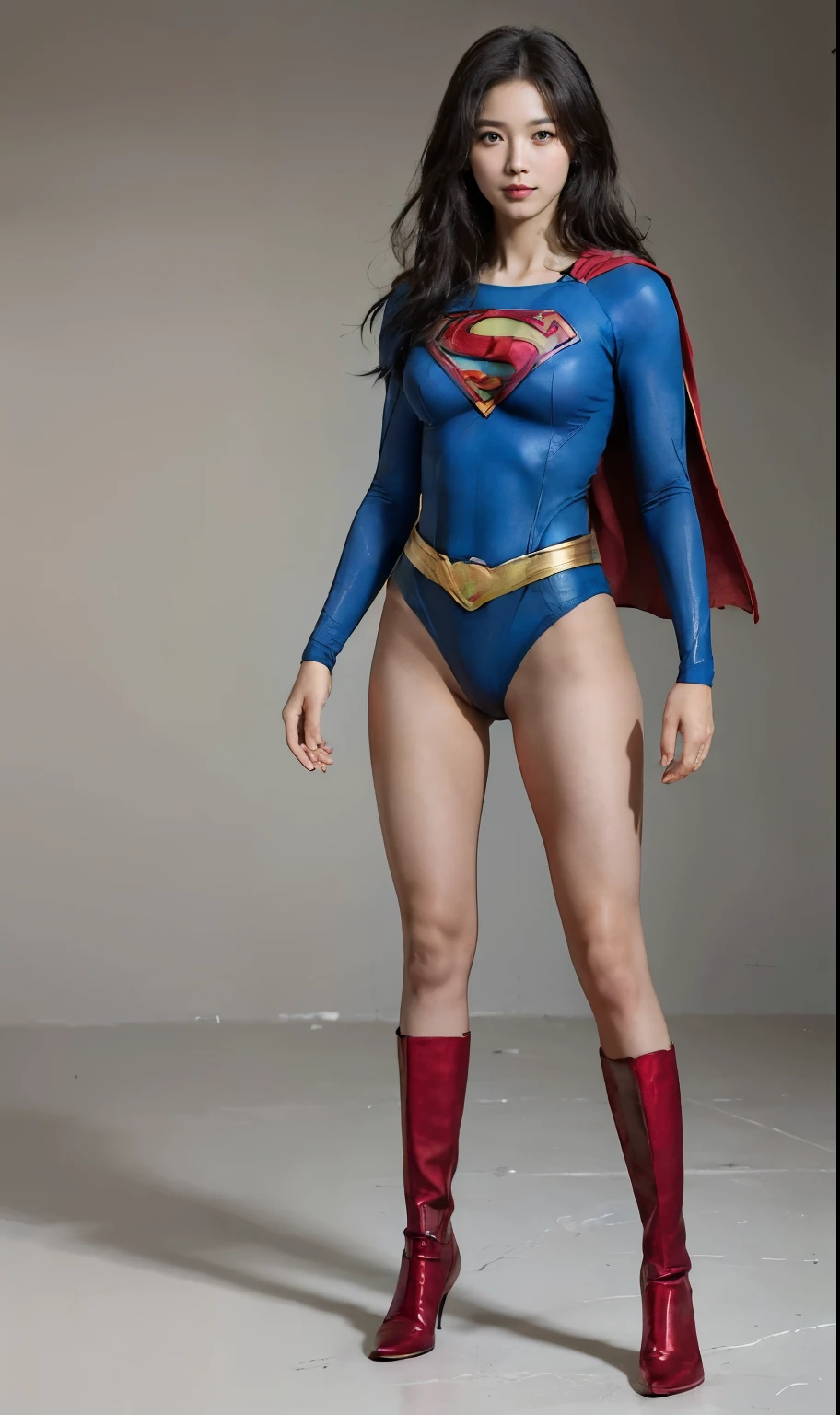 No background、(((Beautiful legs in black tights.)))、(((Legally express the beauty of your smile)))、((((Make the most of your original images)))、(((Body-hugging Supergirl costume)))、(((Supergirl Costume)))、(((Beautiful short hair)))、(((She is winking cutely.)))、(((Please wear black tights....、Wear red boots)))、((Best image quality、8k))、((highest quality、8k、masterpiece:1.3))、(((Preserve background )))、Sharp focus:1.2、Beautiful woman with perfect figure:1.4、Slim Abs:1.2、Wet body:1.5、Highly detailed face and skin texture、8k