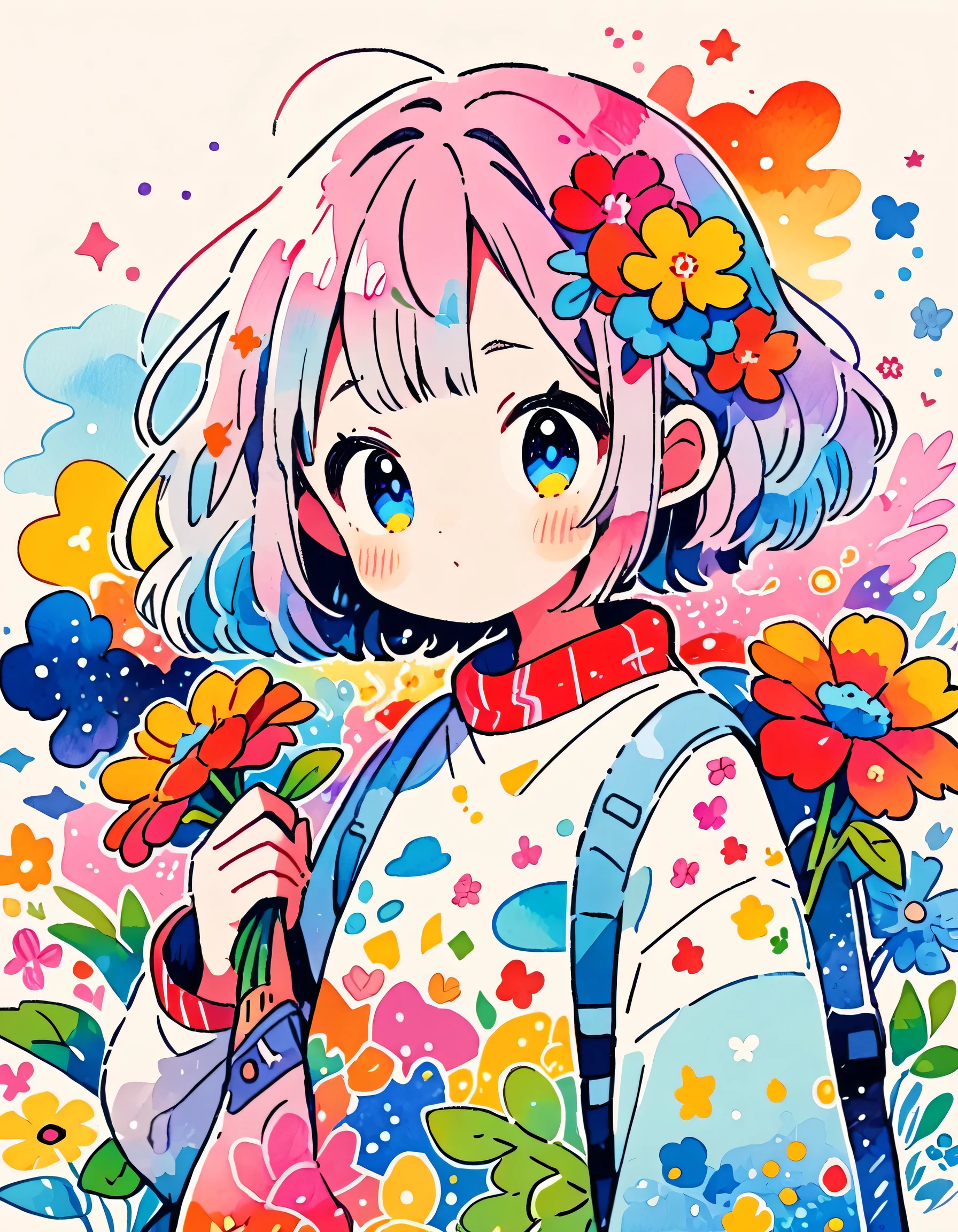 Hayao Miyazaki style, (((kawaii design))), The most beautiful girl of all time、Totoro、Totoro Forest、8K Quality、Intense watercolor, Detailed watercolor art, Watercolor splash, Surreal, avant-garde pop art, Beautiful and expressive paintings, Beautiful artwork illustration, Very colorful tones, wonderful, Cool beauty, highest quality、Official Art, Vector art, (((highest quality))), HDR, ((detailed)), (((Doodle Art)), ((masterpiece)), ((Super detailed)), (((Colorful flowers)))
