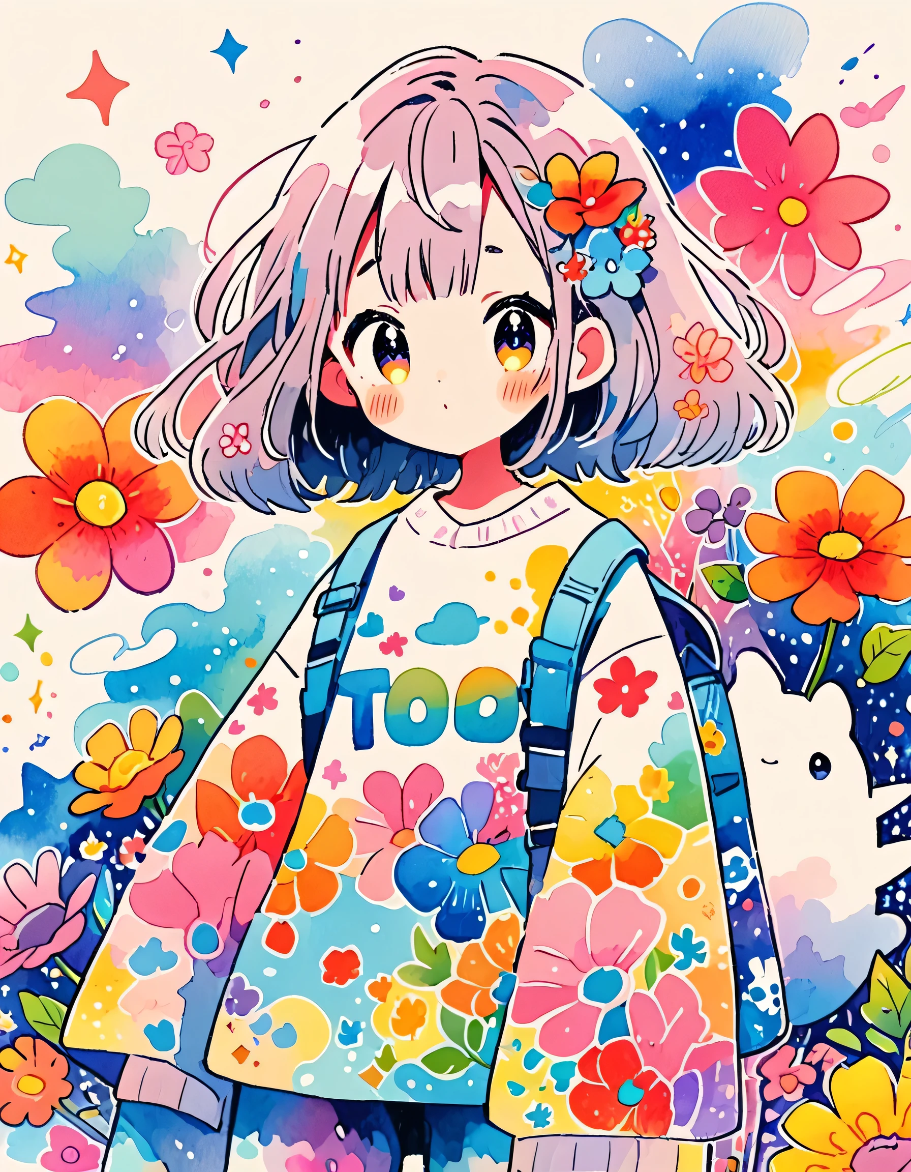 Hayao Miyazaki style, (((kawaii design))), The most beautiful girl of all time、Totoro、Totoro Forest、8K Quality、Intense watercolor, Detailed watercolor art, Watercolor splash, Surreal, avant-garde pop art, Beautiful and expressive paintings, Beautiful artwork illustration, Very colorful tones, wonderful, Cool beauty, highest quality、Official Art, Vector art, (((highest quality))), HDR, ((detailed)), (((Doodle Art)), ((masterpiece)), ((Super detailed)), (((Colorful flowers)))