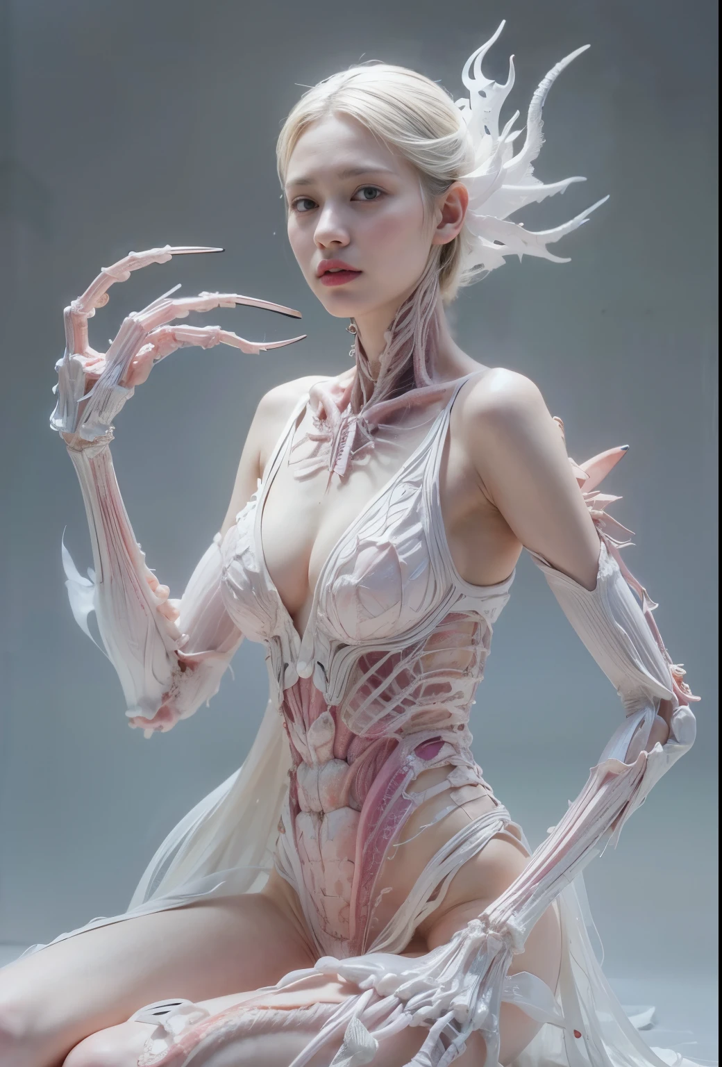 1girl in, surrealism, Verism, nffsw, ccurate, Anatomically correct, Textured skin, awardwinning, hight resolution, Super Detail, 8K,Pretty Face, Detailed face, Full body shot, perfectly proportions,Beautiful curvaceous,a wet body,Clean skin,A smile,(Depth Fields:1.3),a white world,