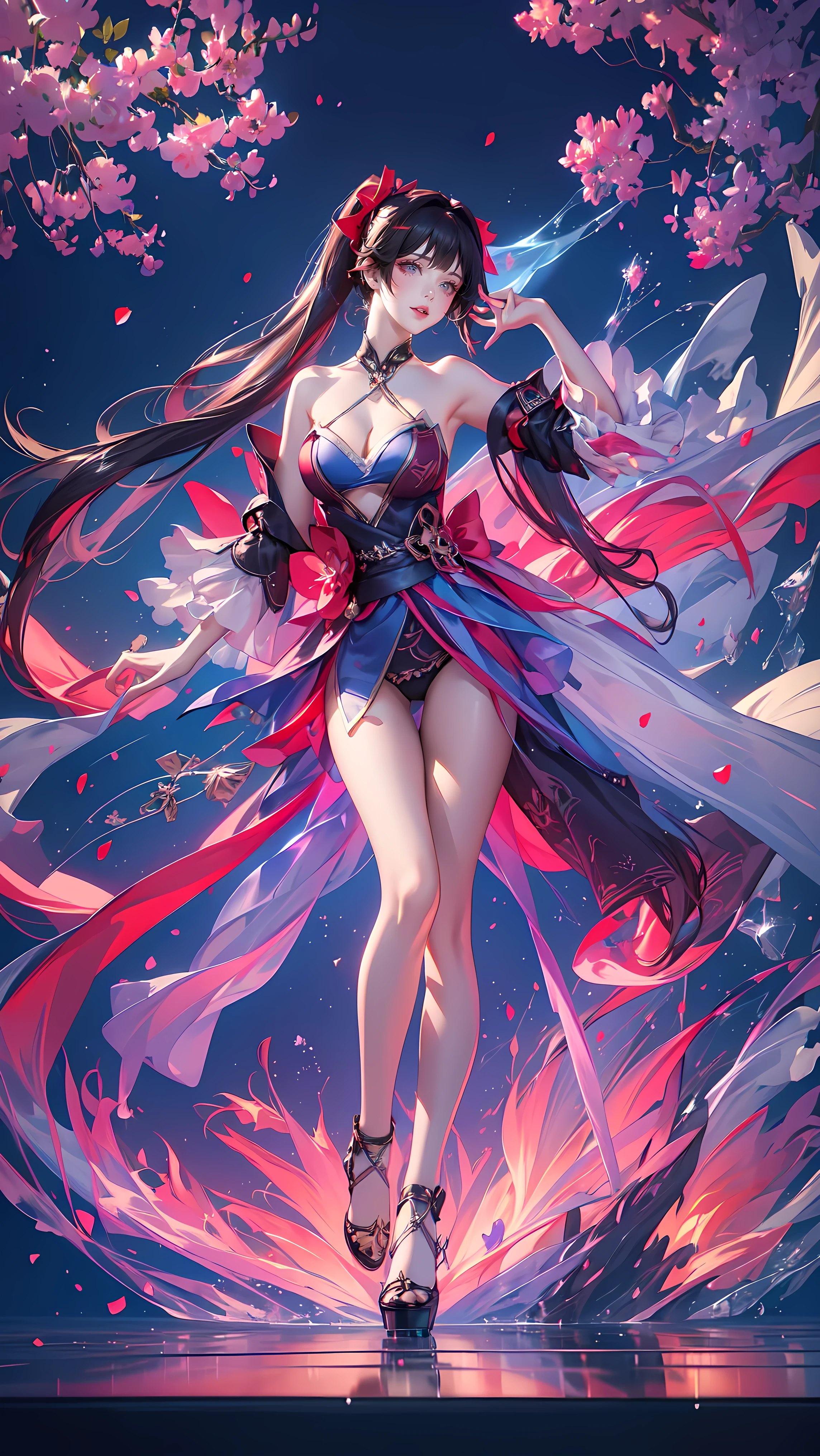 (((FULL BODY POSE))) (((SHOW PANTIES))) (((BIG GIANT BOOBS))) (((BRUNETTE HAIR WITH TWO PONY TAIL))) ((GOOD FINGER, ANATOMY CORRECTED)) (((RED LUXURY ARISTOCRATIC NOBLE COSTUME WITH FOX BROCHS))) | A WOMEN WEAR ((SEXY OUTFIT)) FLOATING IN THE WATER ((BLUE SKY BACKGROUND)) ((FLOWER PETALS FAILING BACKGROUND IS A BLUE SKY)))) HORIZON PLANET FULL OF (((STARS))) | big eyes, ((big boobs)) sexy pose, big thigh, full body, large breasts, open legs, show panties, smile, portrait knights of zodiac, extremely detailed ((pixiv arts)), high detailed official artwork, [ tarot card ]!!!!!, detailed key anime art, knights of zodiac anime, beautiful celestial mage, firefly from honkai star rails, full body | (dynamic angle:1.1), outline, ((thick line art)), cover, stylish, official art, (details:1.2), (fantasy), garden, (bloom:1.1), glow:0.2, shadow, nature, flower, splash water, crystal, snowflakes, particles, bokeh, anamorphic light (depth of field), sharp focus, (volumetric lighting), (bokeh:0.6), film grain:0.4, (soft lighting:1.1) (VIGNETTE:1) | high-quality, ultra-detailed illustrations, ultra-high resolution, (high resolution, overwhelmingly pixel-perfect, luxurious illustration), (Ultra Quality, Masterpiece, Ethereal:1.4) photorealistic:.1.4, UHD (8k, RAW photo, best quality, masterpiece:1.2)
