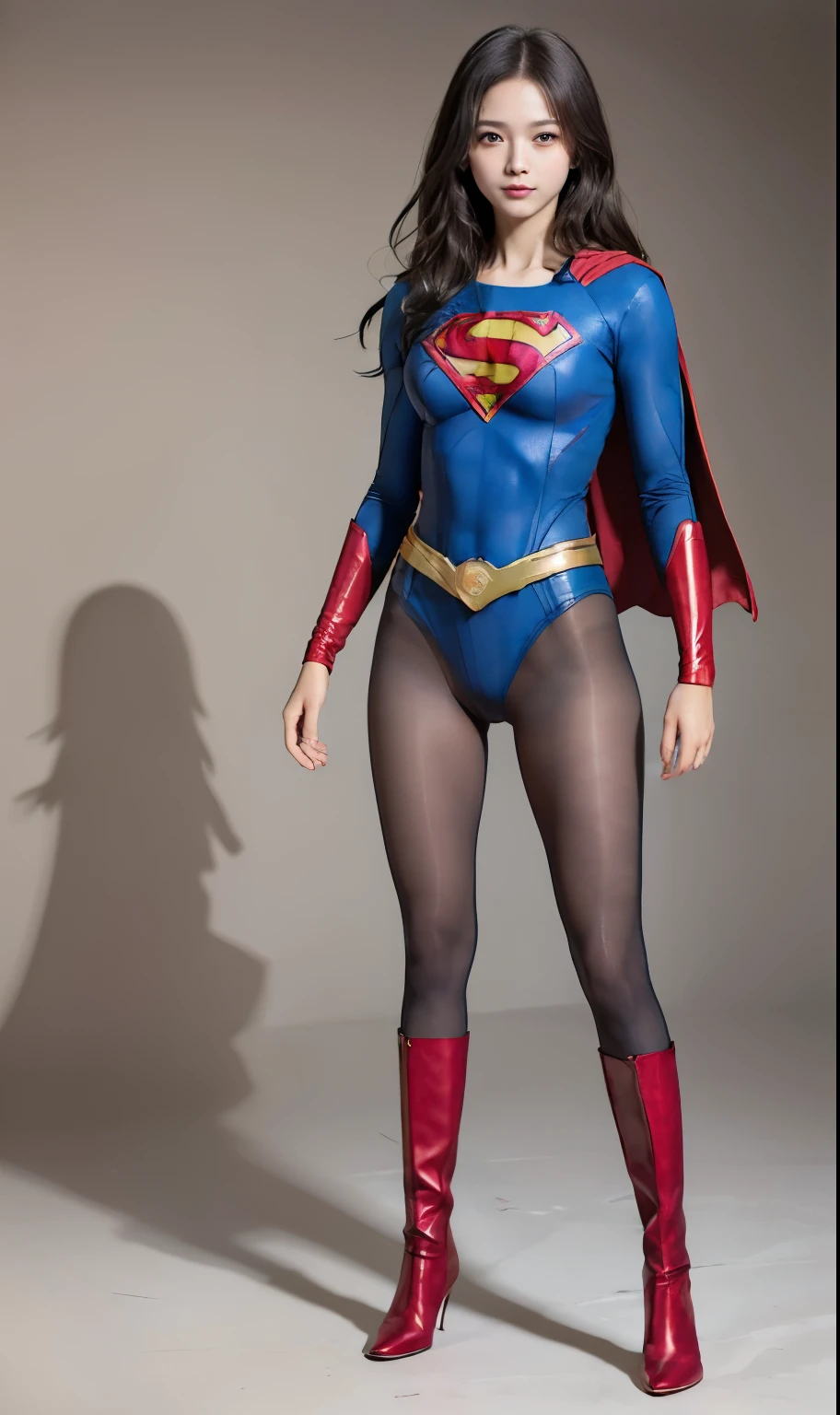 No background、(((Beautiful legs in black tights.)))、(((Legally express the beauty of your smile)))、((((Make the most of your original images)))、(((Body-hugging Supergirl costume)))、(((Supergirl Costume)))、(((Beautiful short hair)))、(((She is winking cutely.)))、(((Please wear black tights....、Wear red boots)))、((Best image quality、8k))、((highest quality、8k、masterpiece:1.3))、(((Preserve background )))、Sharp focus:1.2、Beautiful woman with perfect figure:1.4、Slim Abs:1.2、Wet body:1.5、Highly detailed face and skin texture、8k