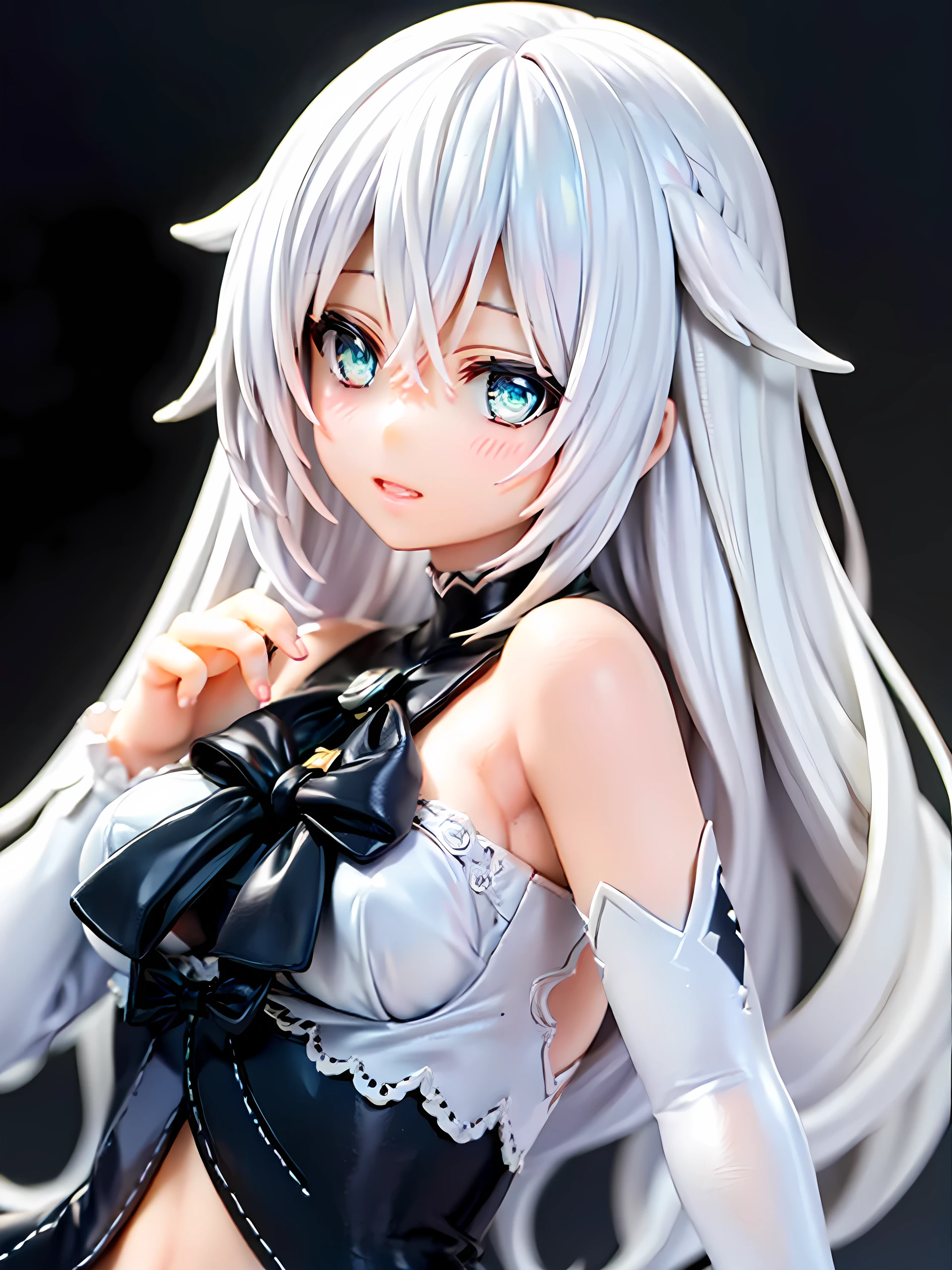  dress, alone, cute, shy, {best quality}, {{masterpiece}}, girl, solo, sharp focus,  {{{character{{{1 girl}}}}}}, solo, beautiful  eyes, blue eyes, silver hair, {{{{{sharp focus}}}}}, {{{{half body}}}}, cute pose