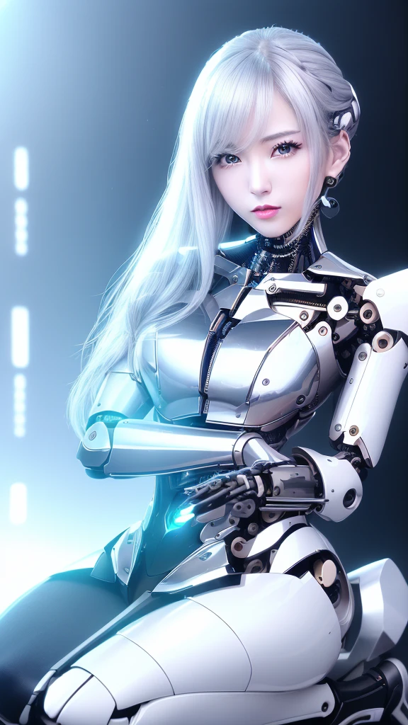 ((masutepiece)), ((top-quality), high quarity、ultra-definition, (Realistic、photoRealstic), ((well proportioned face))、fulcolor 、(Science fiction)、(solo)、Beautiful robot woman、Disassembly Combat Robot、(Perfect robot joint:1.5)、(Detailed electronic board:1.2)、(Machine frame)、(White porcelain mechanical armor)、(Oval curvaceous face)、(machine components:1.2)、(Almond-shaped eyes without emotion)、thin mouth、deadpan、(Perfect mechanical two-handed:1.4)、((Cyber City Road during the day))、Perfect robot legs、high-heels、Kneeling