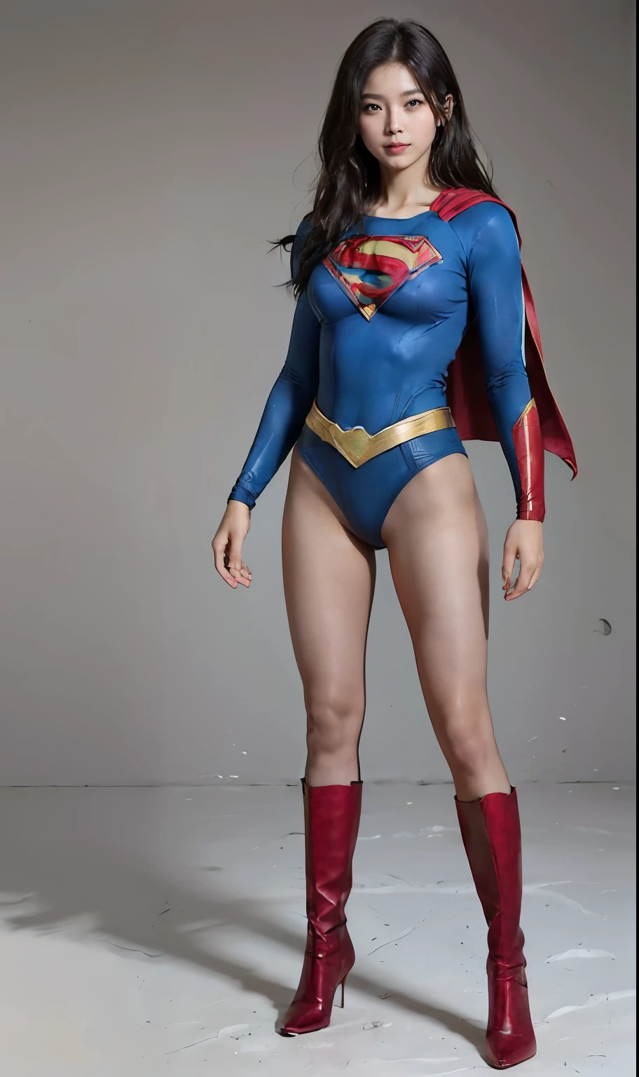 No background、(((Beautiful legs in black tights.)))、(((Legally express the beauty of your smile)))、((((Make the most of your original images)))、(((Body-hugging Supergirl costume)))、(((Supergirl Costume)))、(((Beautiful short hair)))、(((She is winking cutely.)))、(((Please wear black tights....、Wear red boots)))、((Best image quality、8k))、((highest quality、8k、masterpiece:1.3))、(((Preserve background )))、Sharp focus:1.2、Beautiful woman with perfect figure:1.lim Abs:1.2、Wet body:1.5、Highly detailed face and skin texture、8k