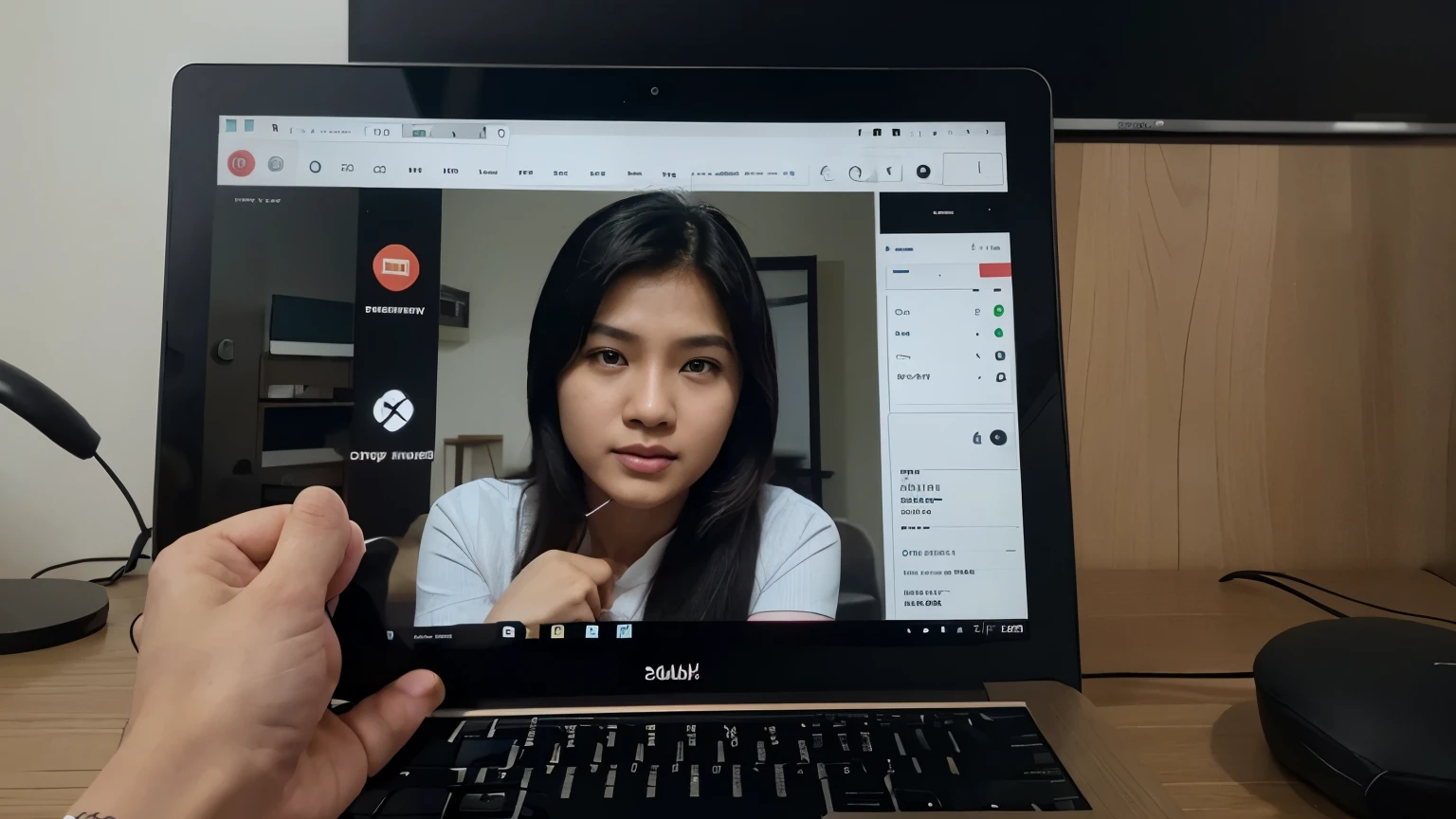 Seorang remaja mengenakan jas, duduk menghadap ke depan dengan sikap percaya diri. Di depannya terdapat sebuah meja dengan sebuah laptop terbuka, seolah-olah dia sedang membuat konten edukasi. Remaja tersebut memiliki ekspresi wajah yang serius namun ramah, mencerminkan suasana profesional namun santai.

Latar belakangnya menampilkan grafik pasar (chart market) yang memberikan kesan dinamis dan informatif. Di dinding, ada beberapa foto atau karya akrilik yang berhubungan dengan tema cryptocurrency dan blockchain, seperti logo Bitcoin, Ethereum, dan elemen visual lain yang menggambarkan teknologi blockchain. Dekorasi ini menambah suasana ruang kerja yang modern dan sangat terkait dengan dunia kripto dan teknologi.