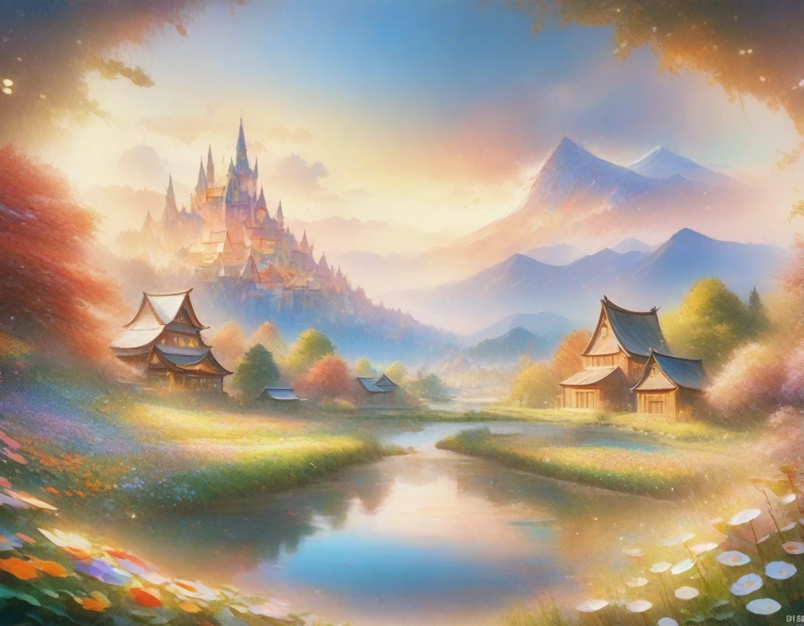 A painting of a house in a flower field, Japanese cartoons beautiful peace scene, Flower mountain background, Japanese cartoons nature wallpap, Studio Ghibli Environment, Japanese cartoons. author：Xin Haicheng, Japanese cartoons nature, author：Xin Haicheng, author：Xin Haicheng, Japanese cartoons scenery, Japanese cartoons landscape, beautiful Japanese cartoons scene, colorful Japanese cartoons movie background, Japanese cartoons background art, 4k HD,, Beautiful Art Ultra HD 4k, A beautiful artistic illustration, Beautiful digital painting, Highly detailed digital painting, Beautiful digital artwork, Learn more about 4K, Very detailed numbers, Rich and picturesque colors, Gorgeous numbers
