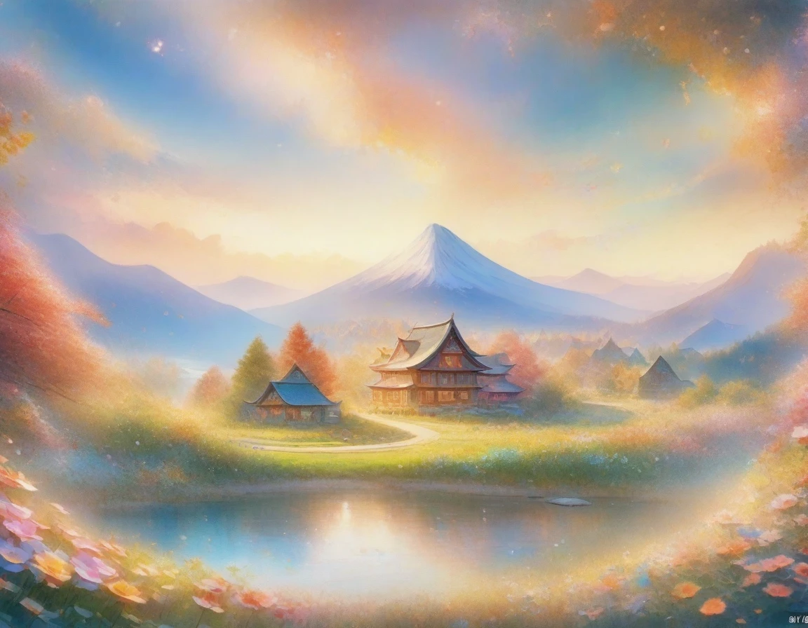 A painting of a house in a flower field, Japanese cartoons beautiful peace scene, Flower mountain background, Japanese cartoons nature wallpap, Studio Ghibli Environment, Japanese cartoons. author：Xin Haicheng, Japanese cartoons nature, author：Xin Haicheng, author：Xin Haicheng, Japanese cartoons scenery, Japanese cartoons landscape, beautiful Japanese cartoons scene, colorful Japanese cartoons movie background, Japanese cartoons background art, 4k HD,, Beautiful Art Ultra HD 4k, A beautiful artistic illustration, Beautiful digital painting, Highly detailed digital painting, Beautiful digital artwork, Learn more about 4K, Very detailed numbers, Rich and picturesque colors, Gorgeous numbers
