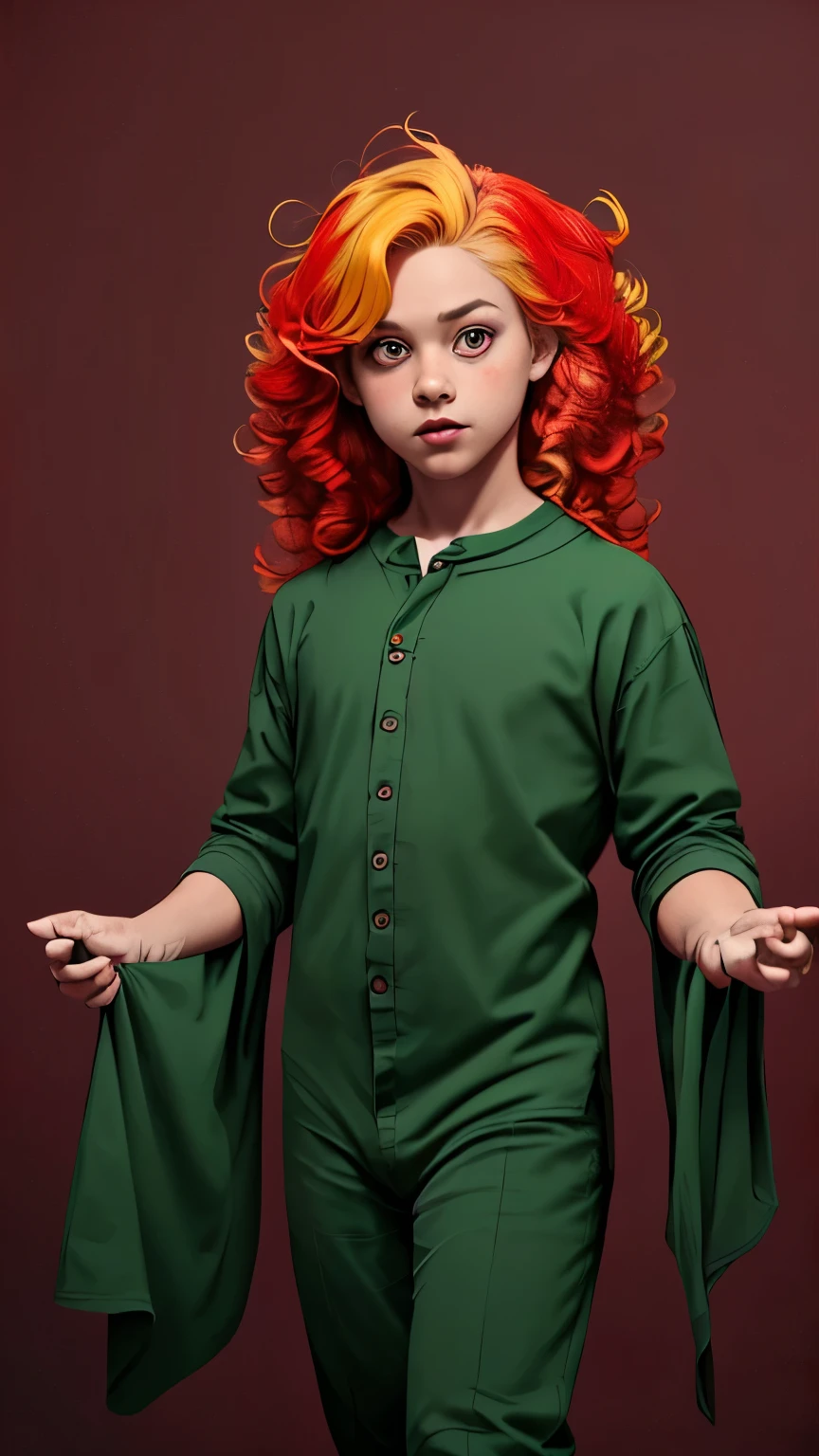 photo of 3 boy, (plain photography studio background:1.6), epiC35mm, film grain, (red color plain background:1.6), green dinosaur costume, ((curly long yellow hair)) photo of perfecteyes eyes, perfecteyes eyes