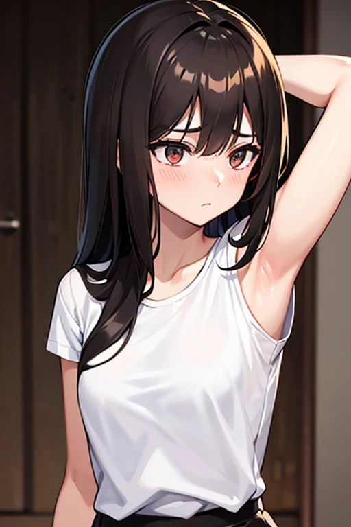 masterpiece, best quality, ultra-detailed, 1girl, bra under tank top, bra, tank top