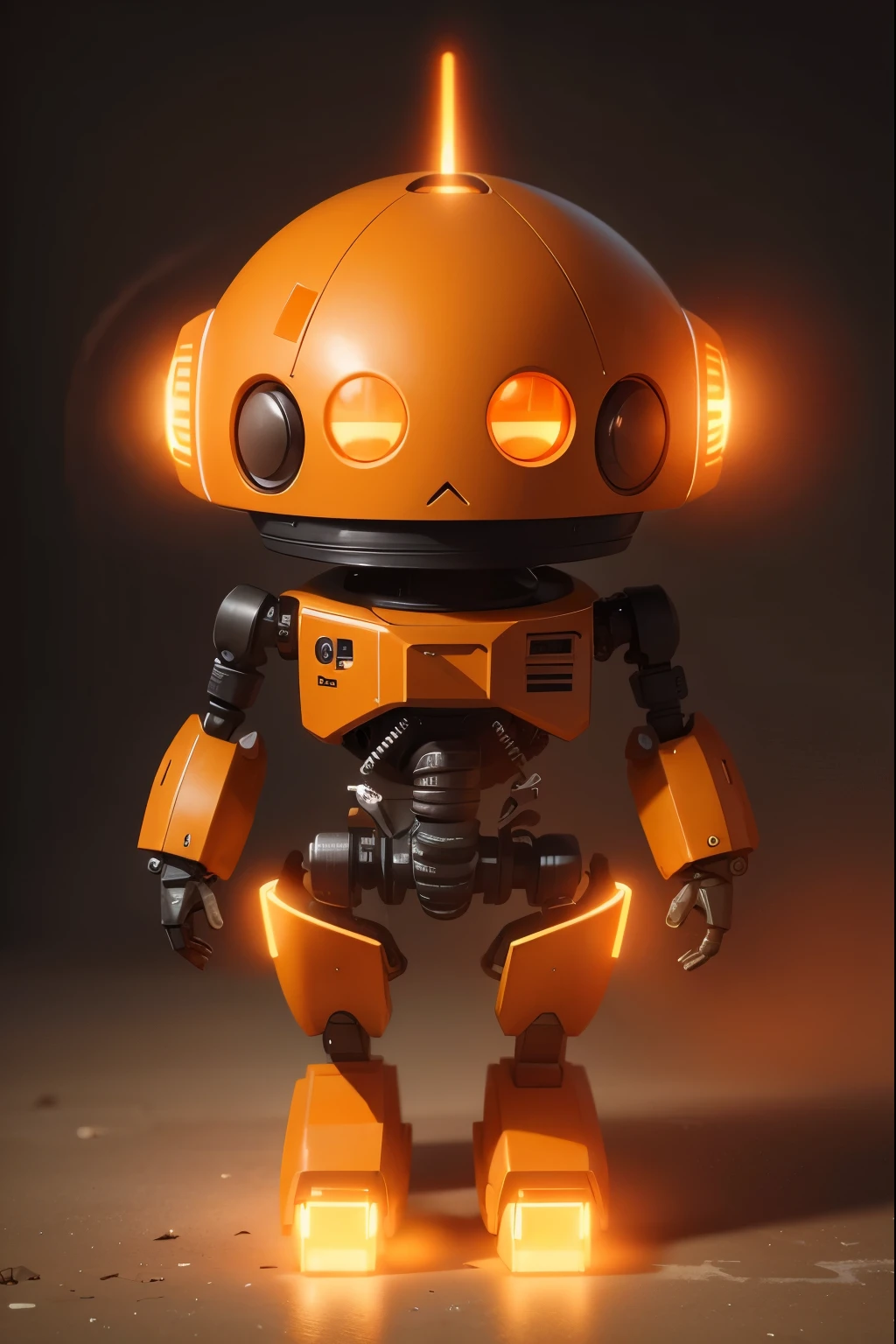 light orange robot against a plain bright orange background