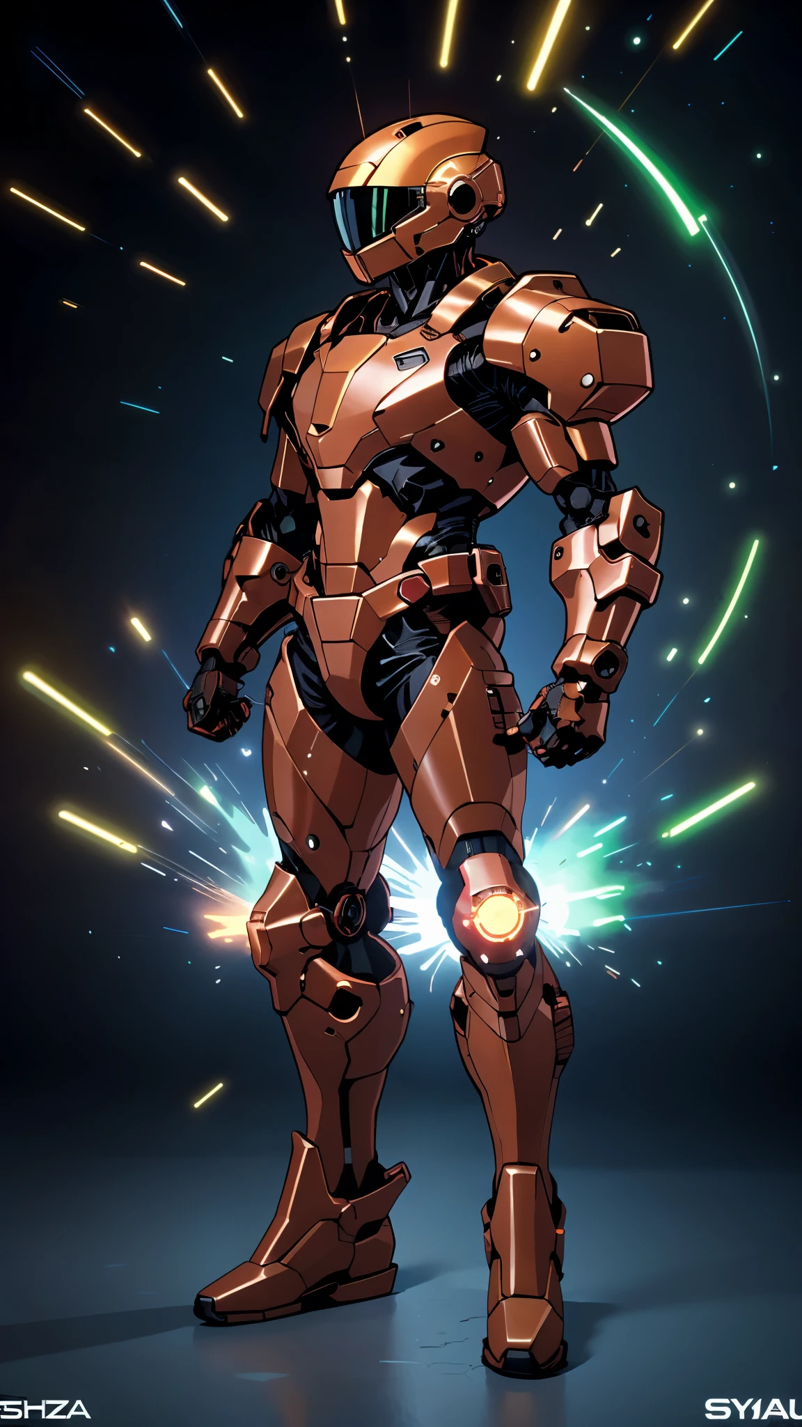 A man wearing a full-face helmet, a fantasy-style biotech armored combat suit, green eyes, (a composite layered chest armor), fully enclosed shoulder guards, matching arm and leg guards, the belt is adorned with exhaust pipes, (the color scheme is primarily black glow with green and red accents), the design balances heavy with agility, a high-tech bio-mecha armor, (Armor Concept Inspired by Cyberpunk motorcycle, stand on the top of a skyscraper in a futuristic sci-fi city), this character embodies a finely crafted fantasy-surreal style armored hero in anime style, exquisite and mature manga art style, (battle damage, element, plasma, energy, the armor glows), ((male:1.5)), metallic, real texture material, dramatic, high definition, best quality, highres, ultra-detailed, ultra-fine painting, extremely delicate, professional, perfect body proportions, golden ratio, anatomically correct, symmetrical face, extremely detailed eyes and face, high quality eyes, creativity, RAW photo, UHD, 32k, Natural light, cinematic lighting, masterpiece-anatomy-perfect, masterpiece:1.5