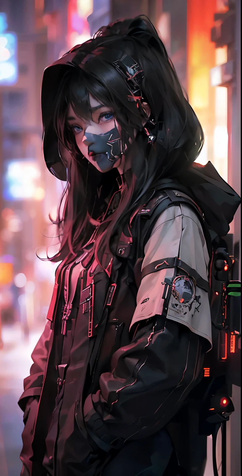 ((highest quality)), (((masterpiece)), (detailed: 1.4), 3D, Images of beautiful cyberpunk women, Bobcut, Torn black tights, Leather clothing, Electromechanical, Hmph(High Dynamic Range), Ray Tracing, NVIDIA, Super Resolution, Unreal 5, Scattered beneath the surface, PBR Textures, Post-processing, Anisotropic Filtering, Depth of written boundary, Maximum sharpness and sharpness, Multilayer Texture, Albedo and highlight map, Surface Shading, Accurate simulation of light-matter interactions, Perfect Proportions、Octane Rendering、Two-tone lighting、Large Diameter、Low ISO、White balance、Rule of thirds、8K RAW、masterpiece、highest quality、(8k 非常にdetailedな CG ユニットの壁紙)(highest quality)、(Best illustrations)、(Best Shadow), Innocent blue eyes, Long Hair, Big Appearance