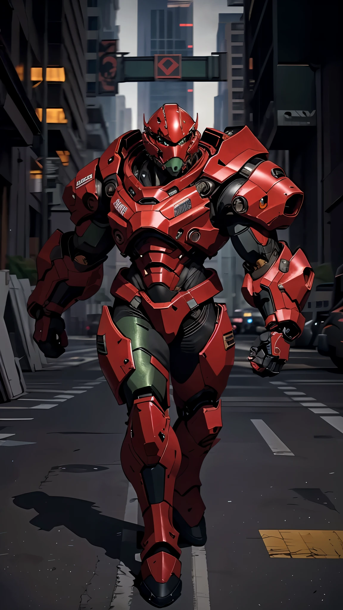 A man wearing a full-face helmet, a fantasy-style biotech armored combat suit, green eyes, (a composite layered chest armor), fully enclosed shoulder guards, matching arm and leg guards, the belt is adorned with exhaust pipes, (the color scheme is primarily black glow with green and red accents), the design balances heavy with agility, a high-tech bio-mecha armor, (Armor Concept Inspired by Cyberpunk motorcycle, stand on the top of a skyscraper in a futuristic sci-fi city), this character embodies a finely crafted fantasy-surreal style armored hero in anime style, exquisite and mature manga art style, (battle damage, element, plasma, energy, the armor glows), ((male:1.5)), metallic, real texture material, dramatic, high definition, best quality, highres, ultra-detailed, ultra-fine painting, extremely delicate, professional, perfect body proportions, golden ratio, anatomically correct, symmetrical face, extremely detailed eyes and face, high quality eyes, creativity, RAW photo, UHD, 32k, Natural light, cinematic lighting, masterpiece-anatomy-perfect, masterpiece:1.5