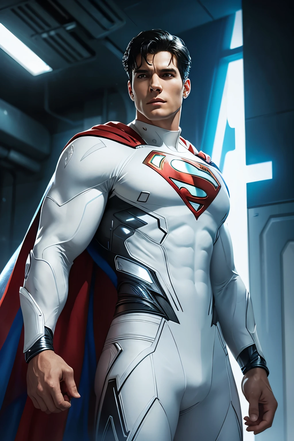 Realistic depiction of an advanced cybersuit in white, Superman из DC Comics