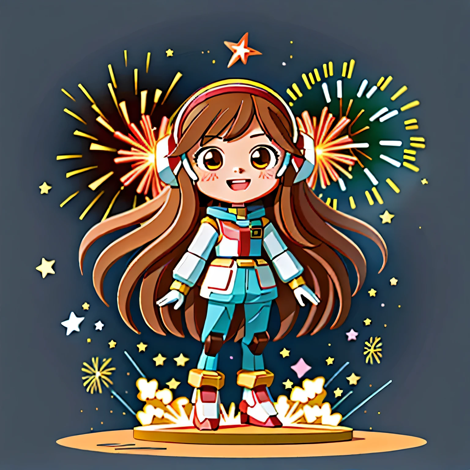 Girl with long brown hair,Put on the Gundam Robot Suit,holding love(holy love)(firework)Firework,(There is love)Happy,Surrounded by love,Surrounded by love,O sign,vector,line art,designs,inspiration,straight line,RHAD