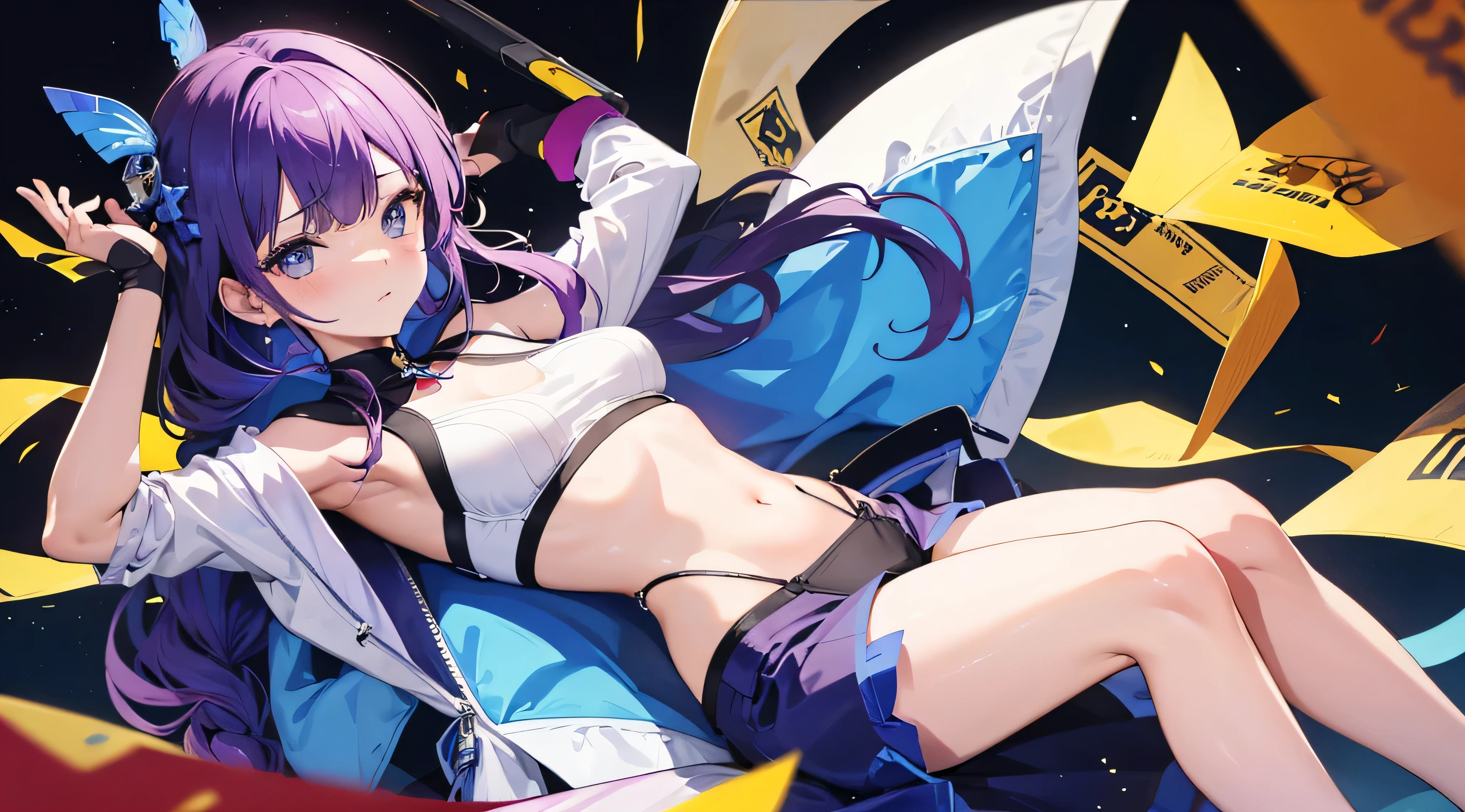 1 girl、belly button、Put your arms behind your back