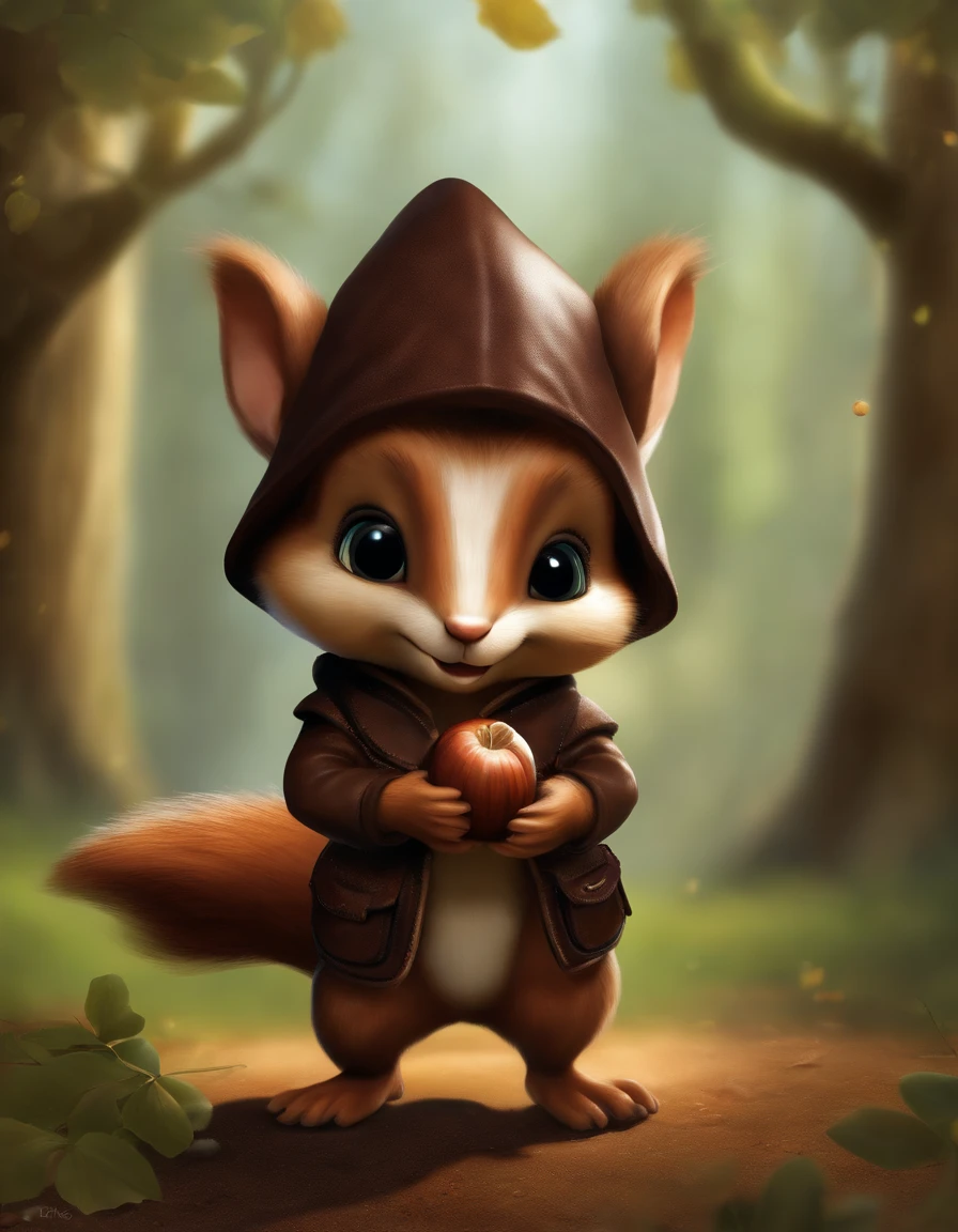 (CBZBB:1.25)realism,Elf, Elf looks like a squirrel, ((ez idna)), In the clearing under the oak tree, Holding a large acorn in his paws, Wearing a dark leather vest with a hood, CBZBB,Lovely, small, baby, beautiful, Fantasy Art, Mutation Art, Pop Art Station, The art of math, detailed, Practical, human creature, Features, 微small, Lenses, movie portrait of squirrel, cute Features, looks like a mole,