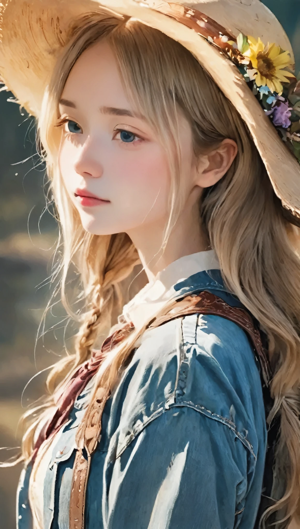 Watercolor、Light color、Beautiful colors、Perfect Anatomy、Cowboy Shot、Girl Closing Her Eyes、cute、profile
