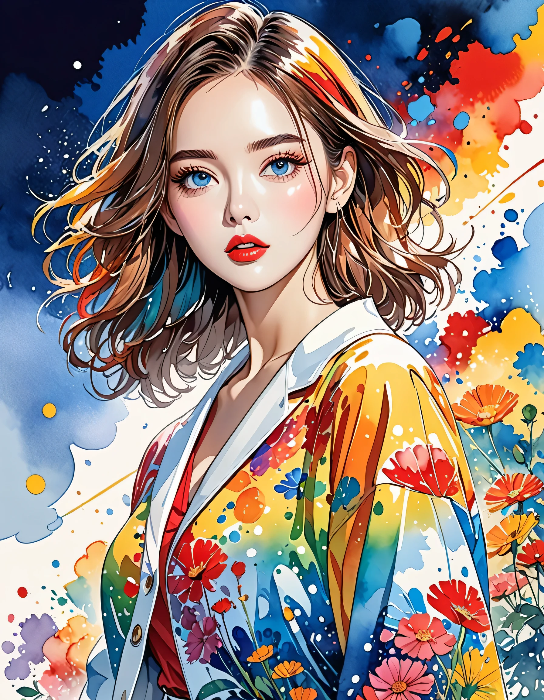 Micho Style、(((stylish fashion))), 8K Quality、Intense watercolor, Detailed watercolor art, Watercolor splash, Surreal, avant-garde pop art, Beautiful and expressive paintings, Beautiful artwork illustration, Very colorful tones, wonderful, Cool beauty, highest quality、Official Art, Vector art, Stylish design, (((The most beautiful girl))), (((highest quality))), HDR, ((detailed)), (((Doodle Art)), ((masterpiece)), ((Super detailed)), (((Stylish))), ((beautiful morning))), (((walking)))