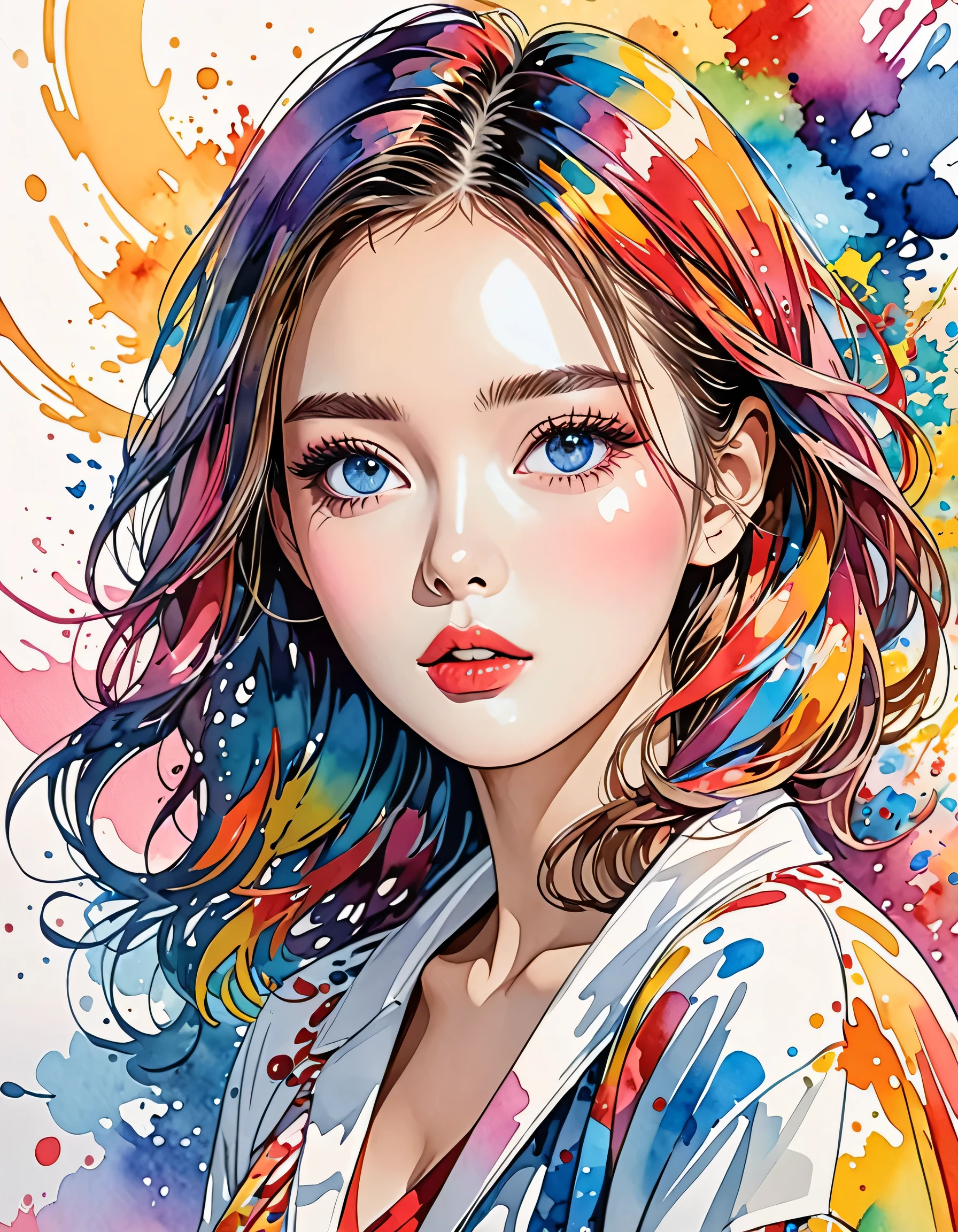 Micho Style、(((stylish fashion))), 8K Quality、Intense watercolor, Detailed watercolor art, Watercolor splash, Surreal, avant-garde pop art, Beautiful and expressive paintings, Beautiful artwork illustration, Very colorful tones, wonderful, Cool beauty, highest quality、Official Art, Vector art, Stylish design, (((The most beautiful girl))), (((highest quality))), HDR, ((detailed)), (((Doodle Art)), ((masterpiece)), ((Super detailed)), (((Stylish))), ((beautiful morning))), (((walking)))
