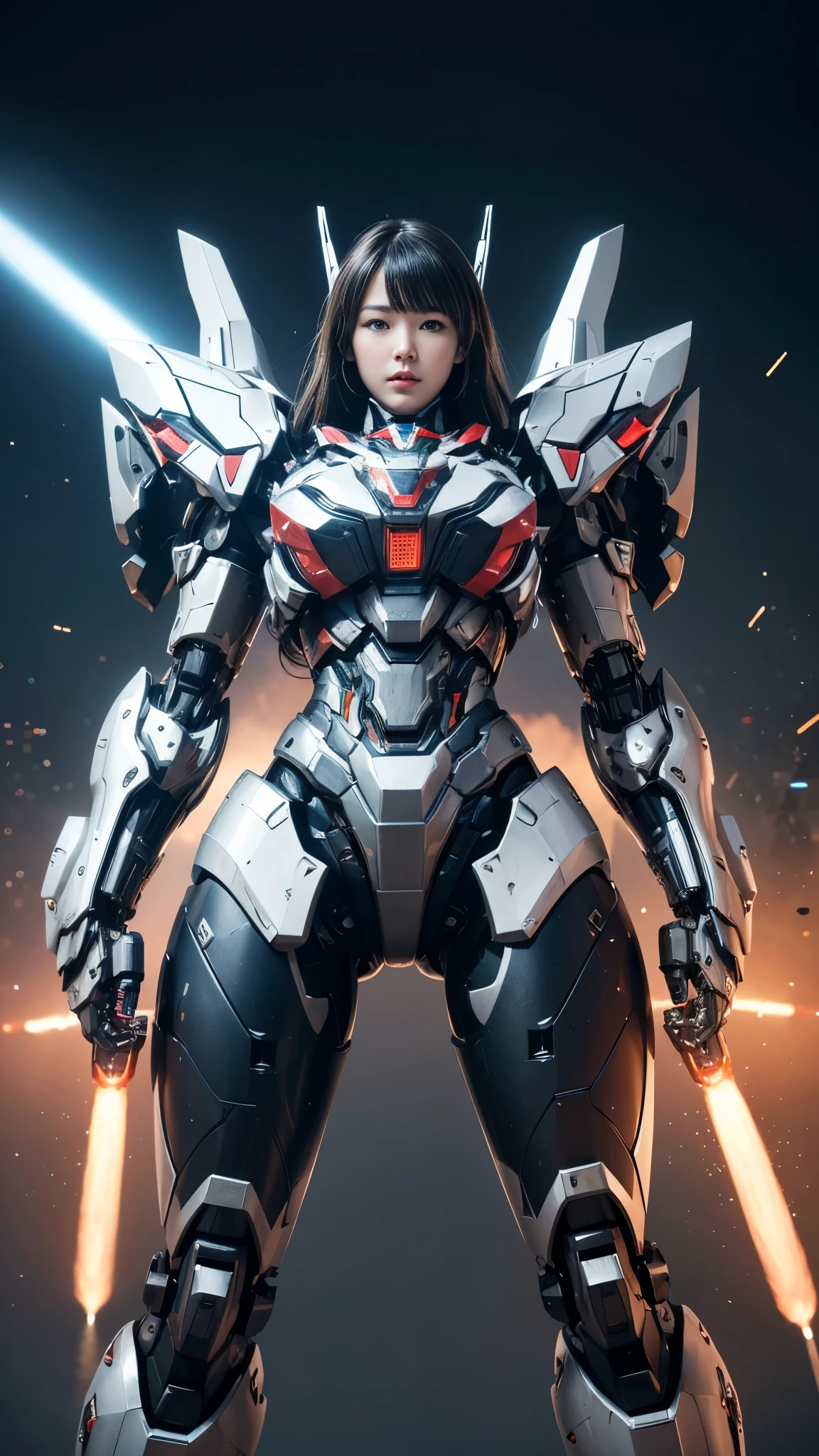  Super detailed, advanced details, high quality,  High resolution, 1080p, hard disk, beautiful,(war machine),Armor War,(Missile)Capture the big picture,beautiful,Mecha cyborg girl,battle mode,Mecha body girl,She is wearing a futuristic war machine weapon mecha