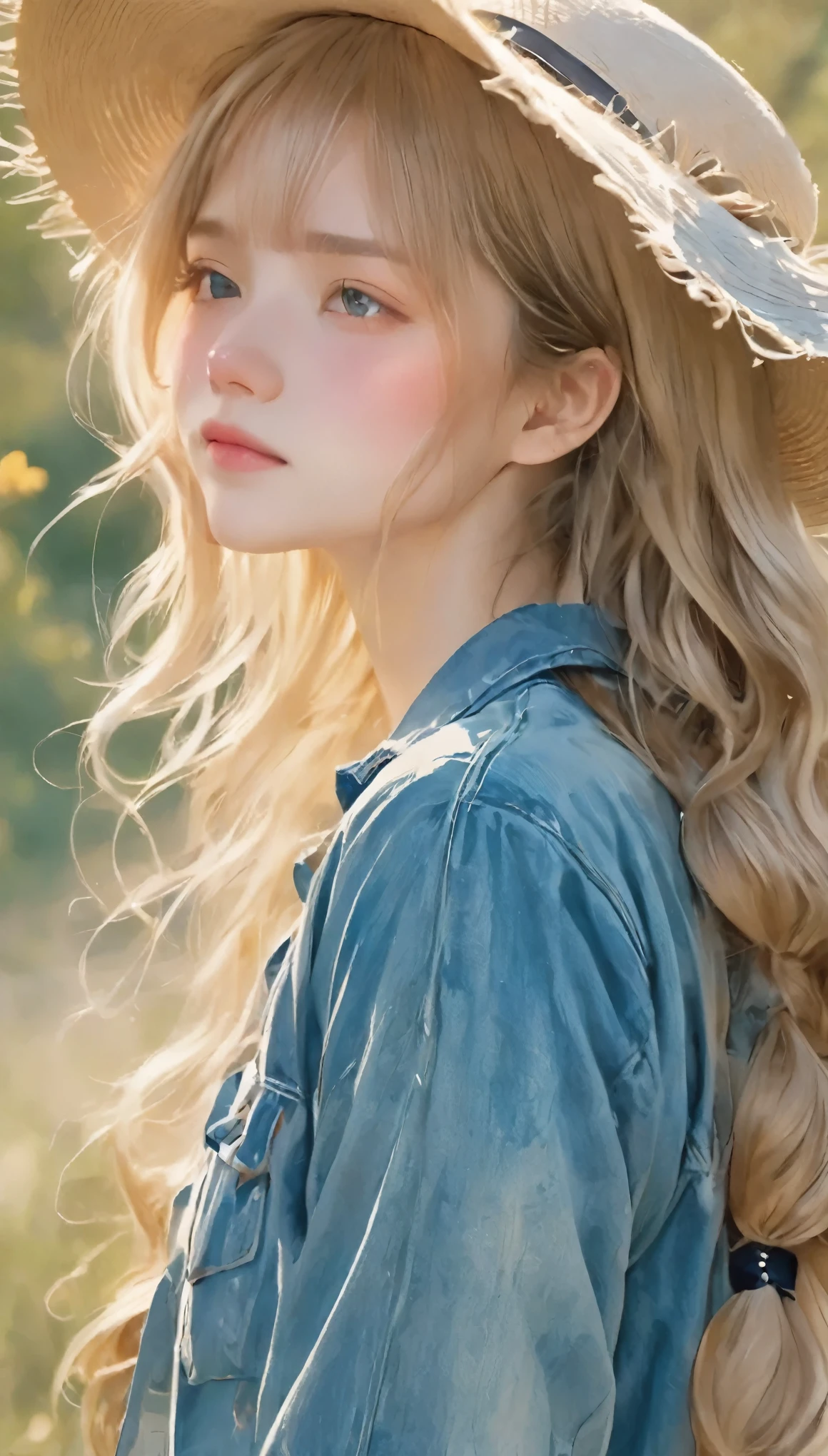 Watercolor、Light color、Beautiful colors、Perfect Anatomy、Cowboy Shot、Girl Closing Her Eyes、cute、profile