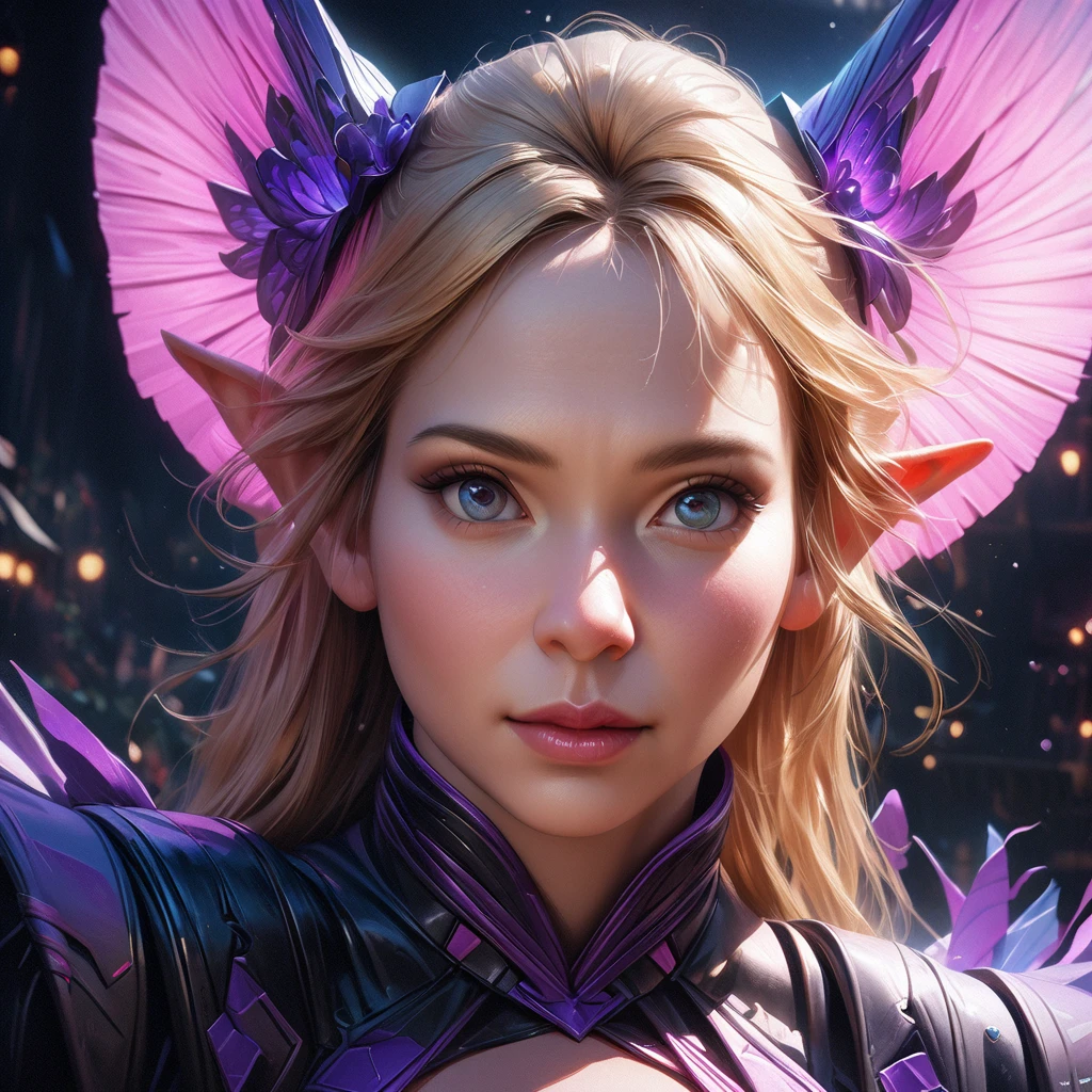 (subject 1: cryptic girl, blonde, high tech suit) (subject 2: elf companion, high fantasy regal outfit, very big eyes and ears) purple elephants, blue prairie, ethereal, fantasy, magical realism, highly detailed, 8k, cinematic lighting, vibrant colors, dramatic composition, intricate details, imaginative, cinematic perspective, surreal, dreamlike, whimsical, beautiful, magical, (best quality,4k,8k,highres,masterpiece:1.2),ultra-detailed,(realistic,photorealistic,photo-realistic:1.37)