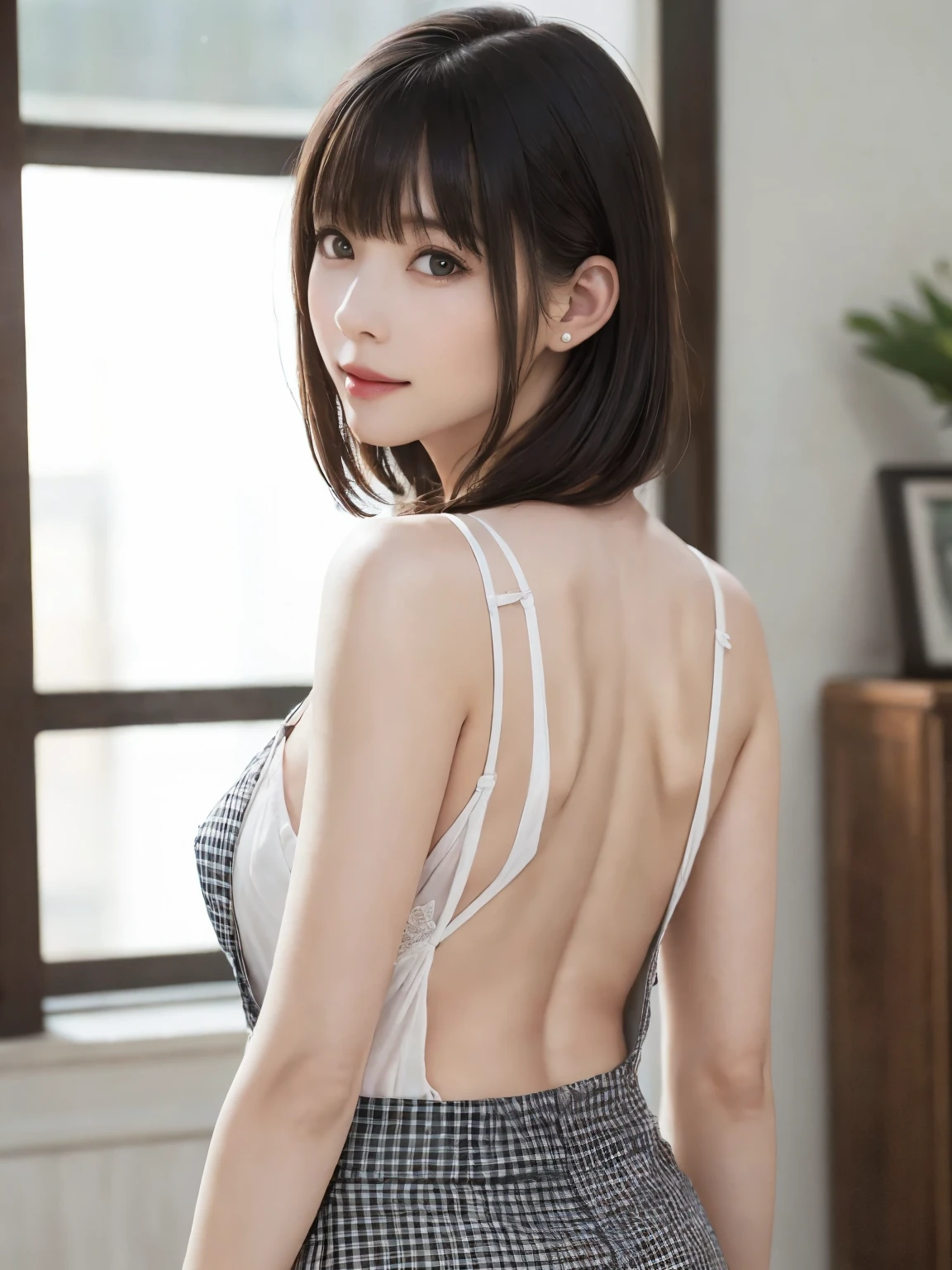 8k、High-definition skin quality、Background Blur、Caucasian  girl、super high quality、Fair-skinned beautiful girl、Young Breasts、Small cleavage、Adult atmosphere、high resolution skin、Fair and beautiful thighs、Young face、Innocent face、Hair tied up、Sleeveless bare top dress、Open your mouth、Glossy lips、Bare healthy legs、Bare buttocks、Well-formed legs、On the bed、Particles of light（1.3）、Shooting from behind、Bending over on all fours、Sideboob