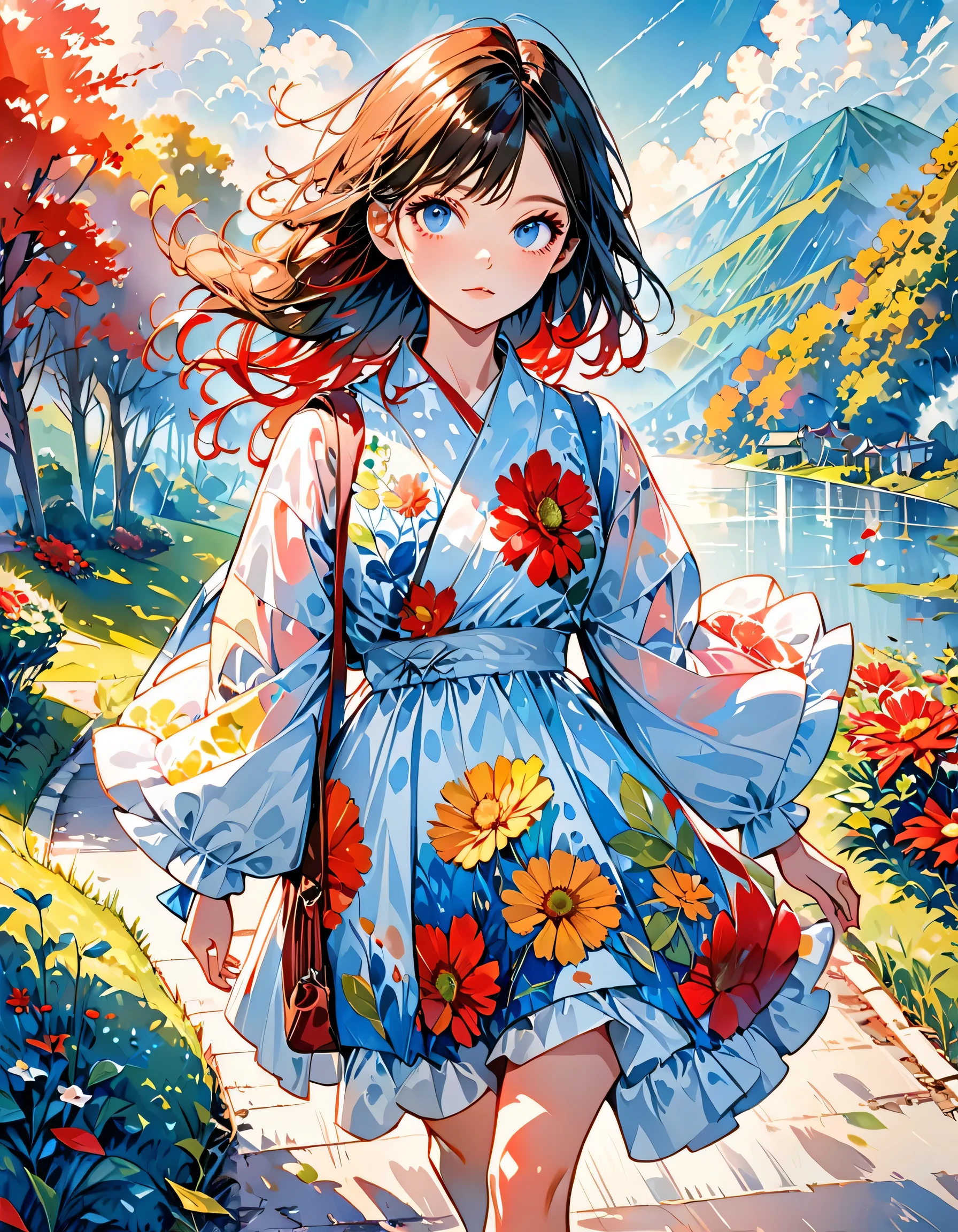 Micho Style、(((stylish fashion))), 8K Quality、Intense watercolor, Detailed watercolor art, Watercolor splash, Surreal, avant-garde pop art, Beautiful and expressive paintings, Beautiful artwork illustration, Very colorful tones, wonderful, Cool beauty, highest quality、Official Art, Vector art, Stylish design, (((The most beautiful girl))), (((highest quality))), HDR, ((detailed)), (((Doodle Art)), ((masterpiece)), ((Super detailed)), (((Stylish))), ((beautiful morning))), (((walking)))