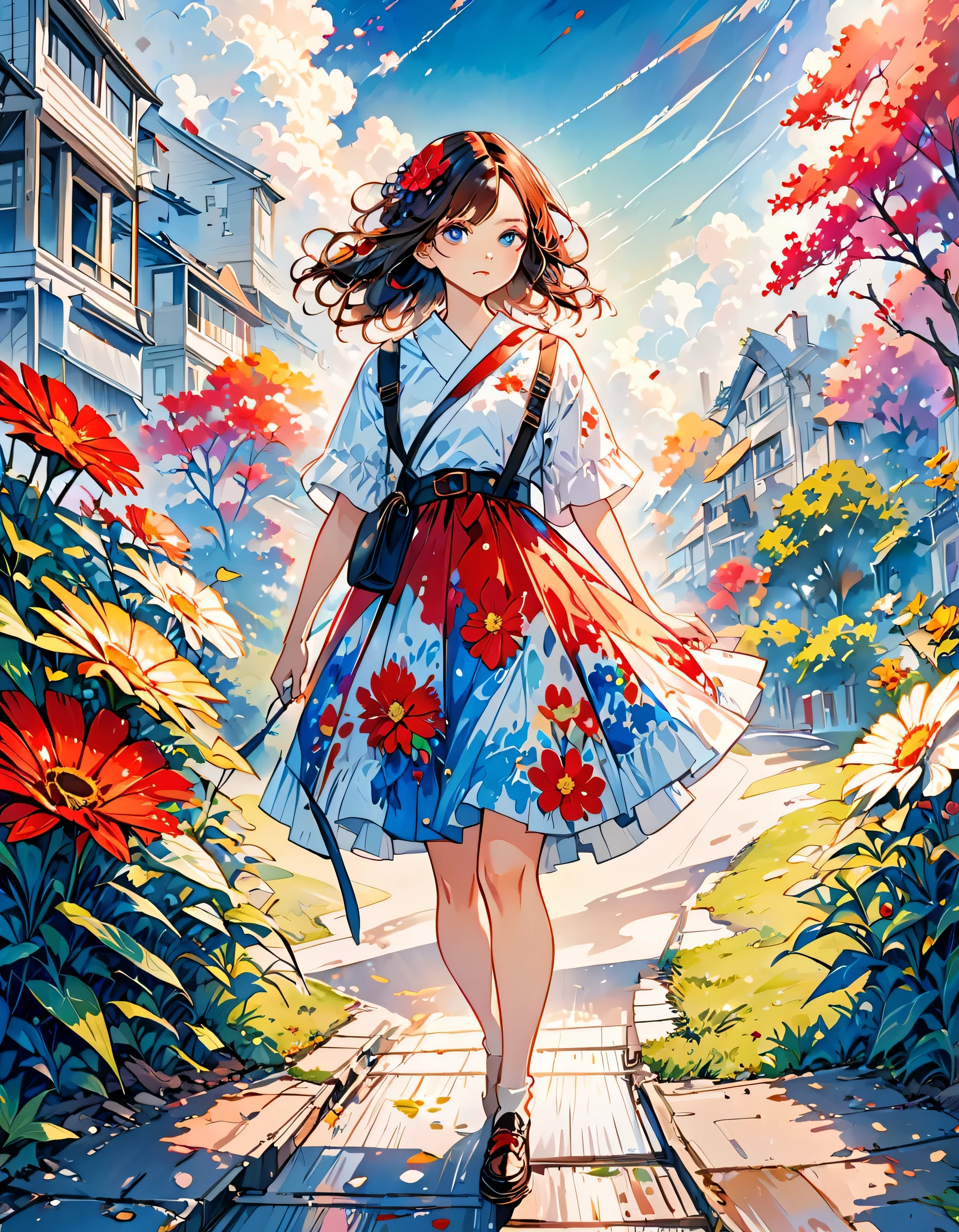 Micho Style、(((stylish fashion))), 8K Quality、Intense watercolor, Detailed watercolor art, Watercolor splash, Surreal, avant-garde pop art, Beautiful and expressive paintings, Beautiful artwork illustration, Very colorful tones, wonderful, Cool beauty, highest quality、Official Art, Vector art, Stylish design, (((The most beautiful girl))), (((highest quality))), HDR, ((detailed)), (((Doodle Art)), ((masterpiece)), ((Super detailed)), (((Stylish))), ((beautiful morning))), (((walking)))