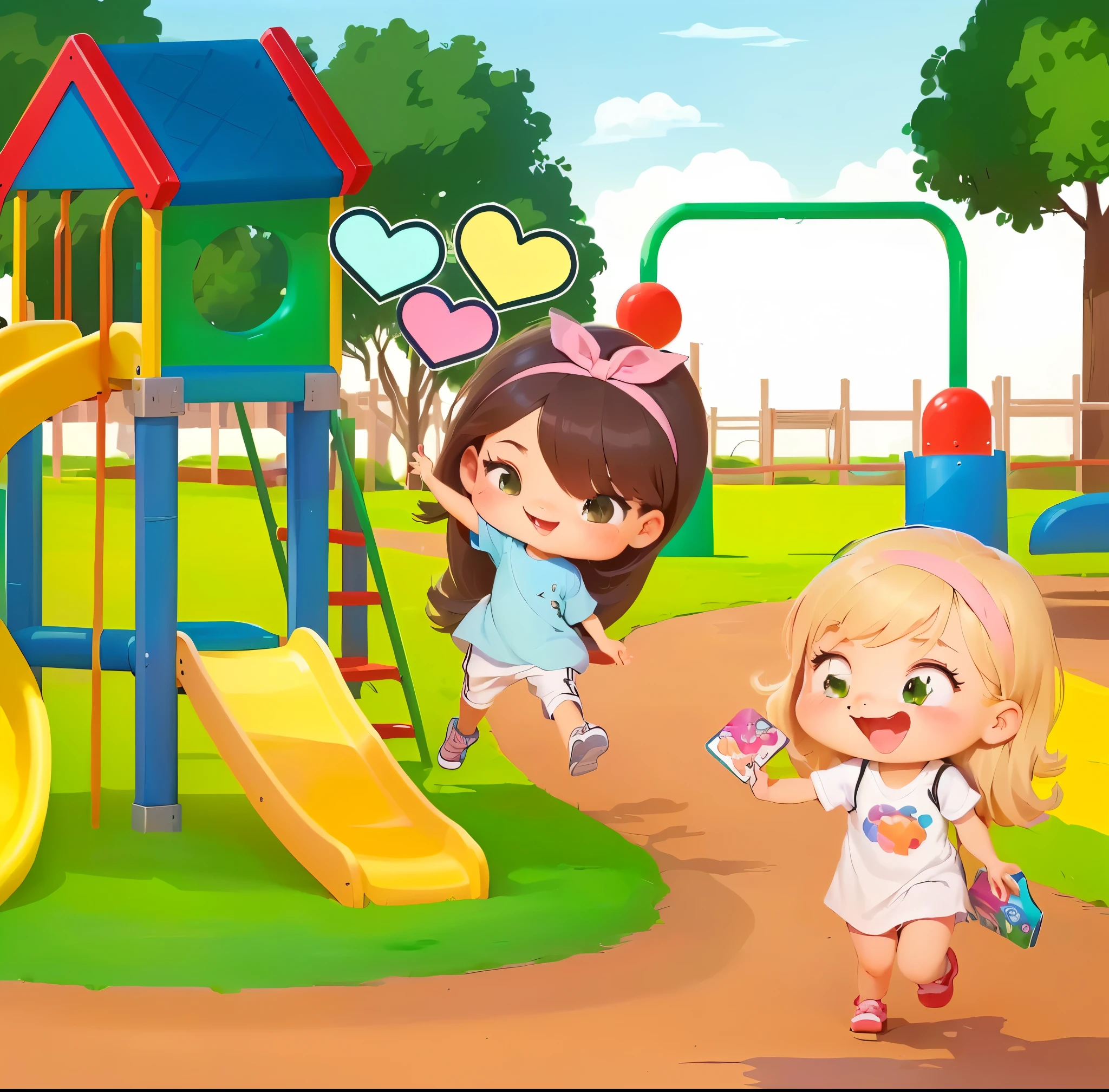 cartoon children playing on a playground with a slide and slide, jogos casuais playrix, walking no Parque, no Parque, localizar o objeto oculto, illustration dos desenhos animados, em um parque, desenho animado fofo, fundo do parque, Garotas fofas, illustration de estilo cartoon, desenho animado fofo style, illustration , no Parque, children playing, arte fofa, So cute, em um parque