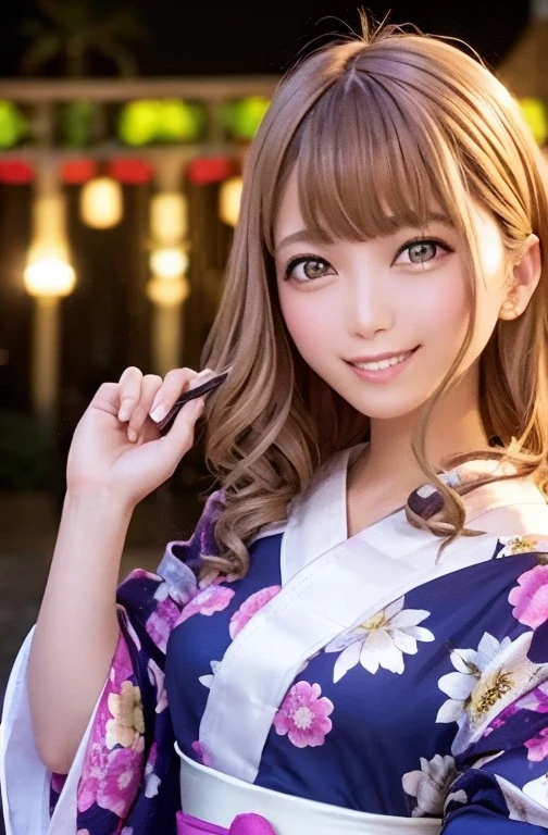 (Tabletop, highest quality:1.4), Beautiful Face, 8k, 85mm, Absurd, (Floral Yukata:1.4),(Off the shoulder:1.2),Upper body, Exposing the breasts、 Violet, Gardenias, Delicate girl, alone, night, View Viewer, Up to the knees,Film Grain, chromatic aberration, Sharp focus, Face Light, Professional Lighting, Sophisticated, (smile:0.4), (Cleavage Emphasis),Simple Background, Bokeh Background:1.2), Detailed aspect