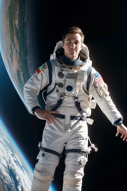 male astronaut,Futuristic,front Photo,Position 1/3 of the whole body,You can see your face