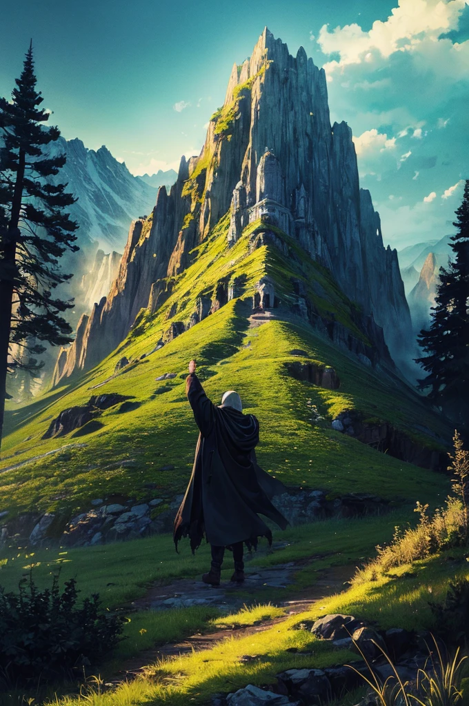 (masterpiece, best quality:1.4), light, rich and colorful, High contrast, Mountain, Grass, Tree, night, (fear (theme):1.2), (monster:1.2), dark