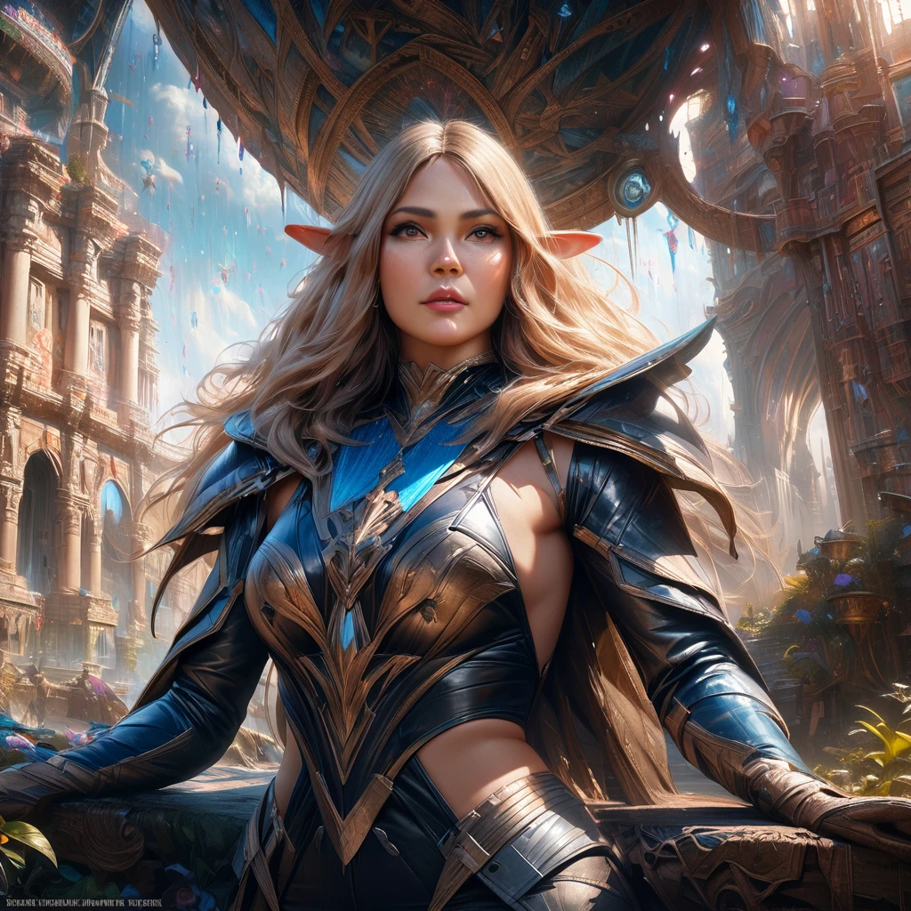 (subject 1: cryptic girl, blonde, high tech suit) (subject 2: elf companion, high fantasy regal outfit, very big eyes and ears) purple elephants, blue prairie, ethereal, fantasy, magical realism, highly detailed, 8k, cinematic lighting, vibrant colors, dramatic composition, intricate details, imaginative, cinematic perspective, surreal, dreamlike, whimsical, beautiful, magical, (best quality,4k,8k,highres,masterpiece:1.2),ultra-detailed,(realistic,photorealistic,photo-realistic:1.37)
