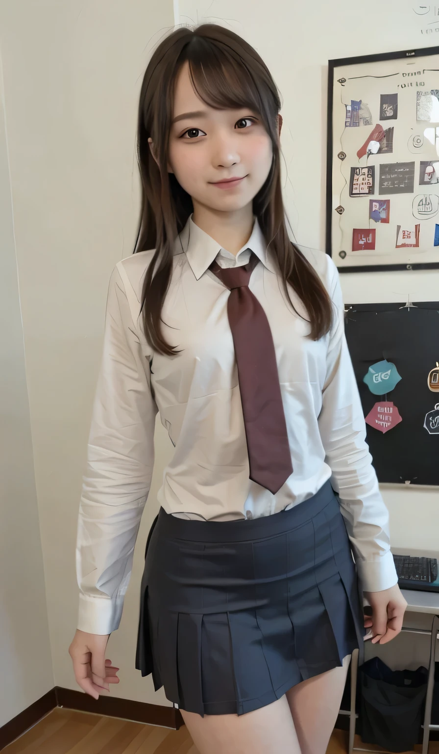 (Flat Chest:1.3), Straight hair, 1 girl, beautiful, cute, Professional Lighting, highest quality, Well-groomed face,beautiful woman, (school uniform:1.5), beautiful, short hair