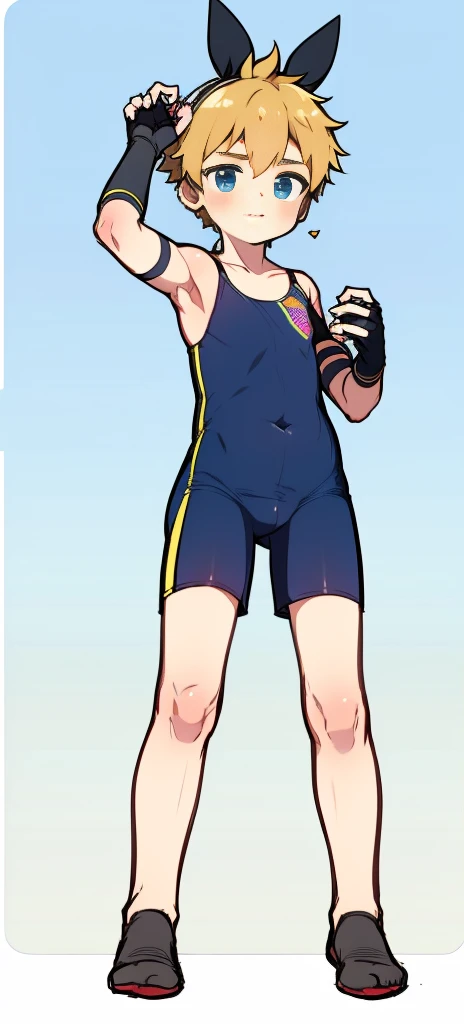 穿着蓝色潜水服和Goggles在海滩上,Cute boy, is wearing a swimsuit, wet swimsuit, yanjun chengt, swimsuit, young swimsuit, lycra clothing, closed swimsuit,((A young boy)),(Youthful feeling),One-piece mountaineering suit,Slender figure,Healthy limbs,Goggles,Fingerless gloves,Cotton socks,Short sleeve,stand up,happy,Rabbit ears,Cotton-padded clothes,Unzip