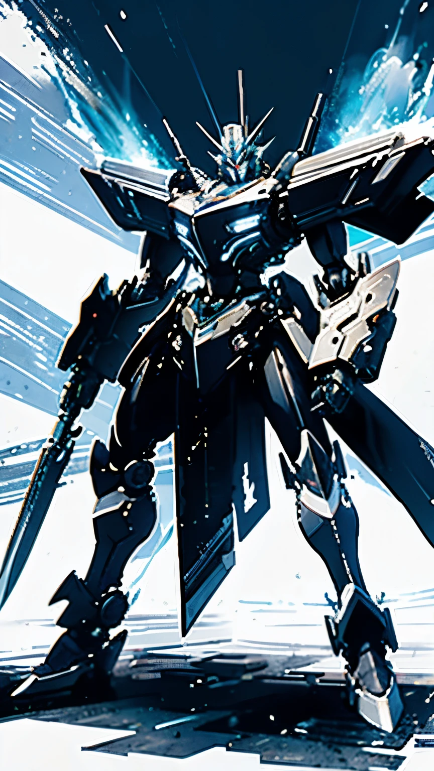 (masterpiece,Top Quality,highest quality,Official Art,Violenceと美学),Very detailed,Most detailed,and me,Silvertone,Laser Cannon,knife,background cosmos,Icy,Violence,mechanical,Science and technology sense,Mecha full body, White background