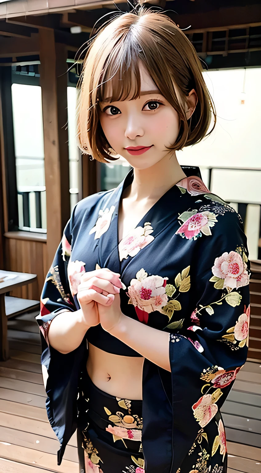(8k, RAW Photos:1.2), Detailed face and eyes,最high quality, 超A high resolution, Very detailed ,Intricate details ,Tabletop ,pretty girl , Soft cinematic light, Hyper Detail,Sharp focus, high quality, Blonde Hair, Bobcut, yukata,  outside, Take off, panties, Browsing Caution