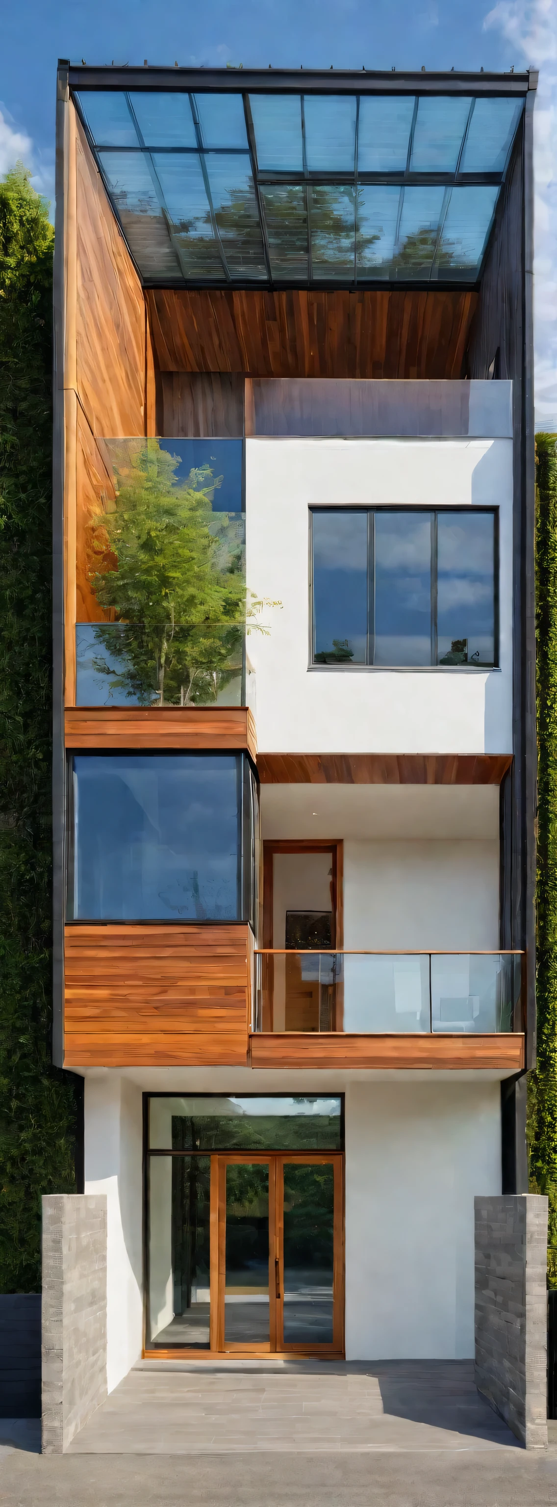 exterior house, contemporary style, white wall, wood wall, wood door, glass window, (realistic:1.2), Masterpiece, high quality, best quality, authentic, super detail, outdoors,road,pavement, grass, trees, sky, cloud, (daylight:1.1)
