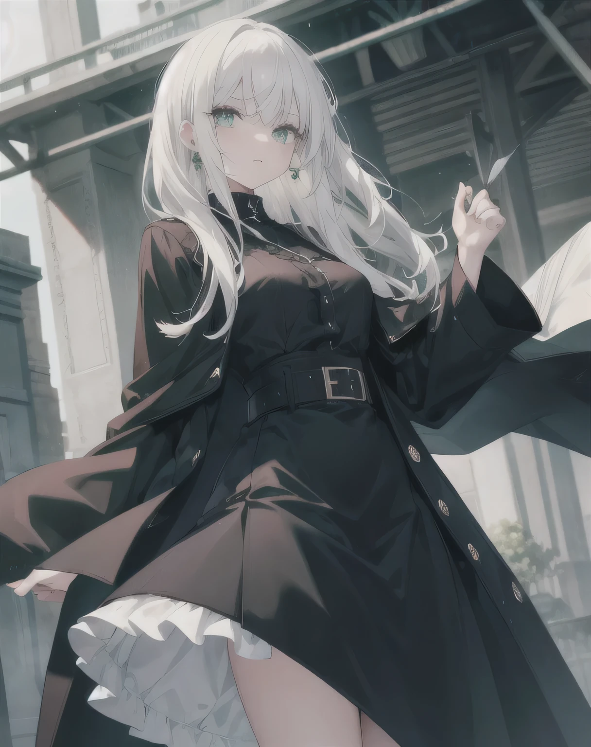 White hair and emerald green eyes　mafia　Black clothes