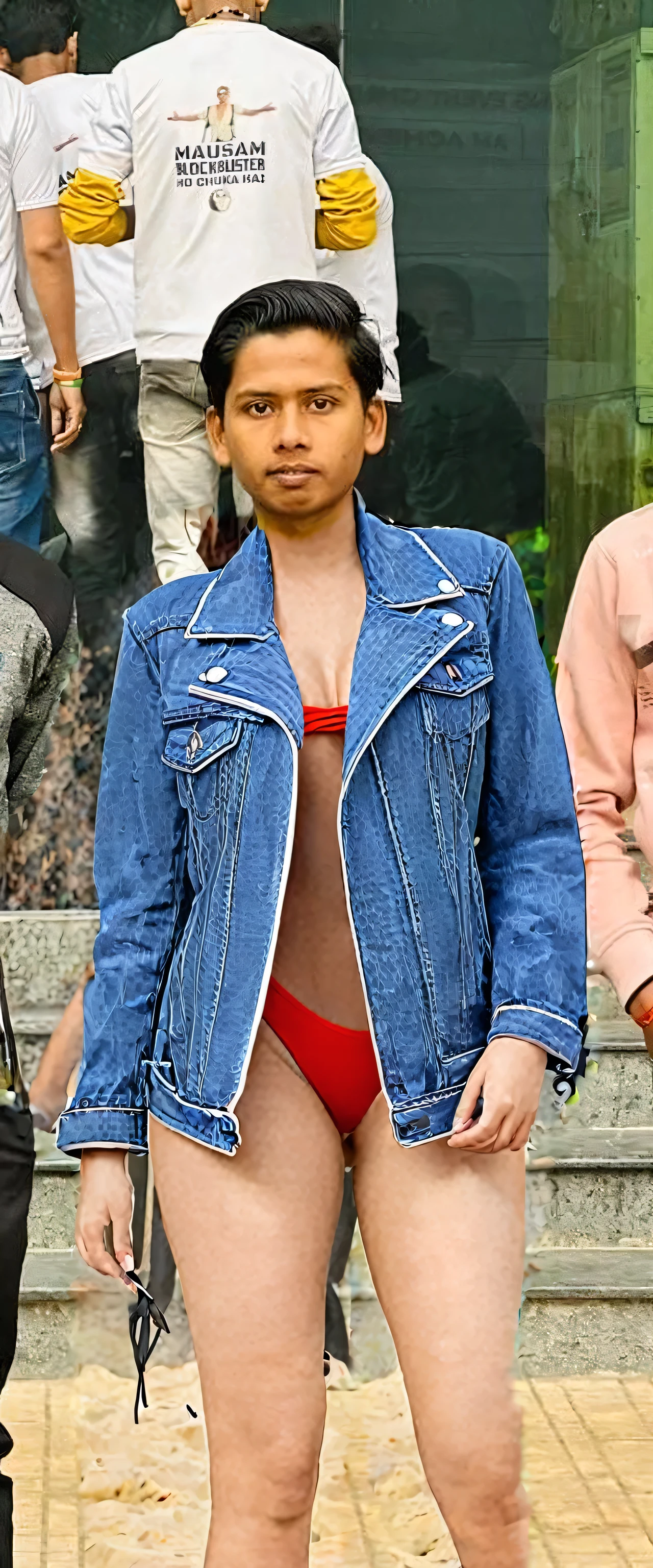 Hot girl body in red swimsuit without jacket