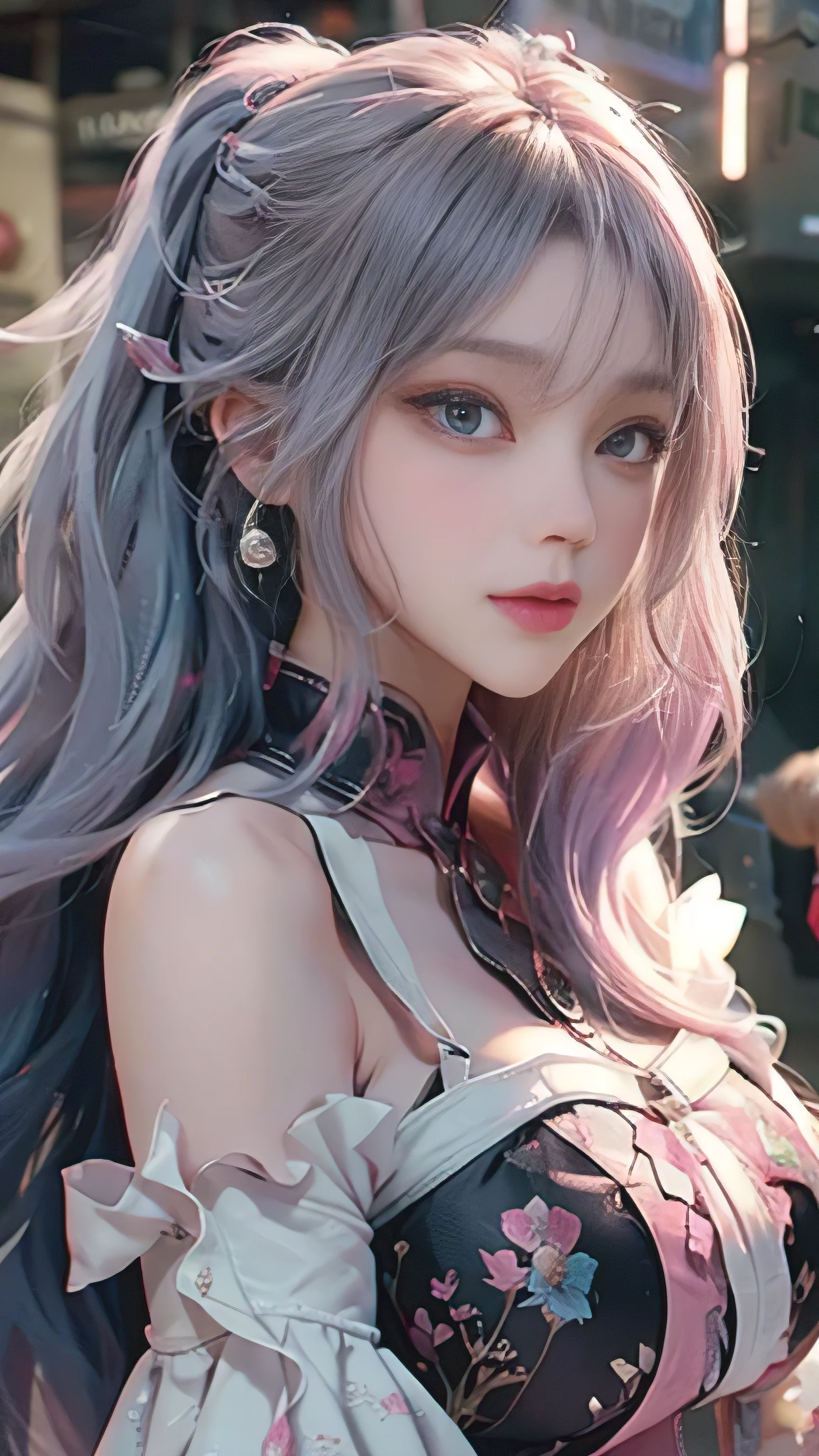 ((Best quality)), ((masterpiece)), (detail:1.4), Beautiful cyberpunk woman image,Sixteen years old, north african trade zone(High Dynamic Range),Ray tracing,NVIDIA RTX,Super Resolution,Unreal 5,Subsurface scattering,PBR textures,Post-Processing,Anisotropic filtration,Depth of Field,Multi-layered textures for maximum clarity and clarity,Albedo and highlight maps,Surface Shading,Mitsu - Accurate simulation of material interactions,Perfect proportion,Octane Rendering,Two-color light,Large aperture,Low ISO,White Balance,Three rules、8K raw data、Beautiful bright red pupils,Off-shoulder clothing,outstanding student,Delicate face and eyes,Long eyelashes,Blush Blush,Fine and fluffy hair,Light blue gradient on pink double ponytails,lips,Pure,Cute face,Sweet girl,Artistic sense,Casual wear,advanced sense、, Beautiful hair accessories,Waist-length hair,hair blowing in the wind,