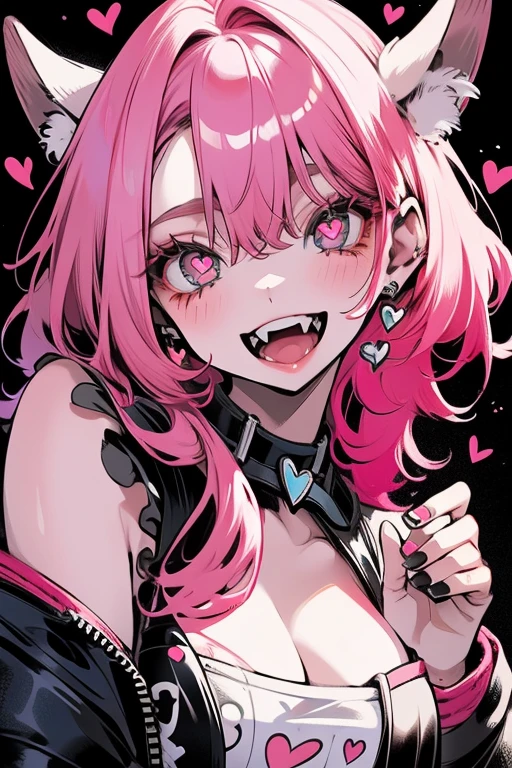 1girl,solo,cute,pink hair,heart eye,big breast,cleavage,perfect face, bite,from the front