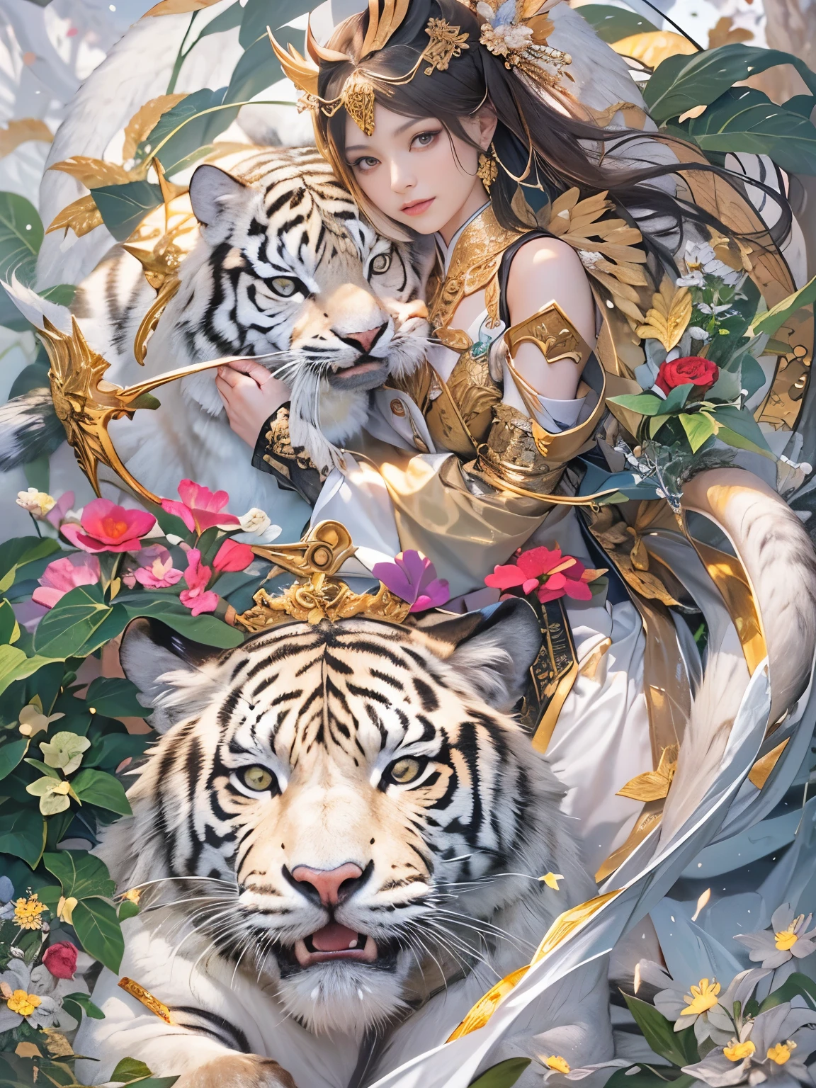 (8k, highest quality, masterpiece: 1.2), (Realistic, photoRealistic: 1.37), Super detailed, (no_human), (There are four sacred beasts, White Tiger & Suzaku & Qinglong & Xuanwu), Wide viewing angles, Firefly Garden, There are lots of little faint lights and fireflies flying around, night, Intricate details, Splash screen, 8K resolution, masterpiece, Meek smile, Mysterious Background, aura, Gentle gaze, Break, Blonde, dynamic sexy poses, Golden Ratio
